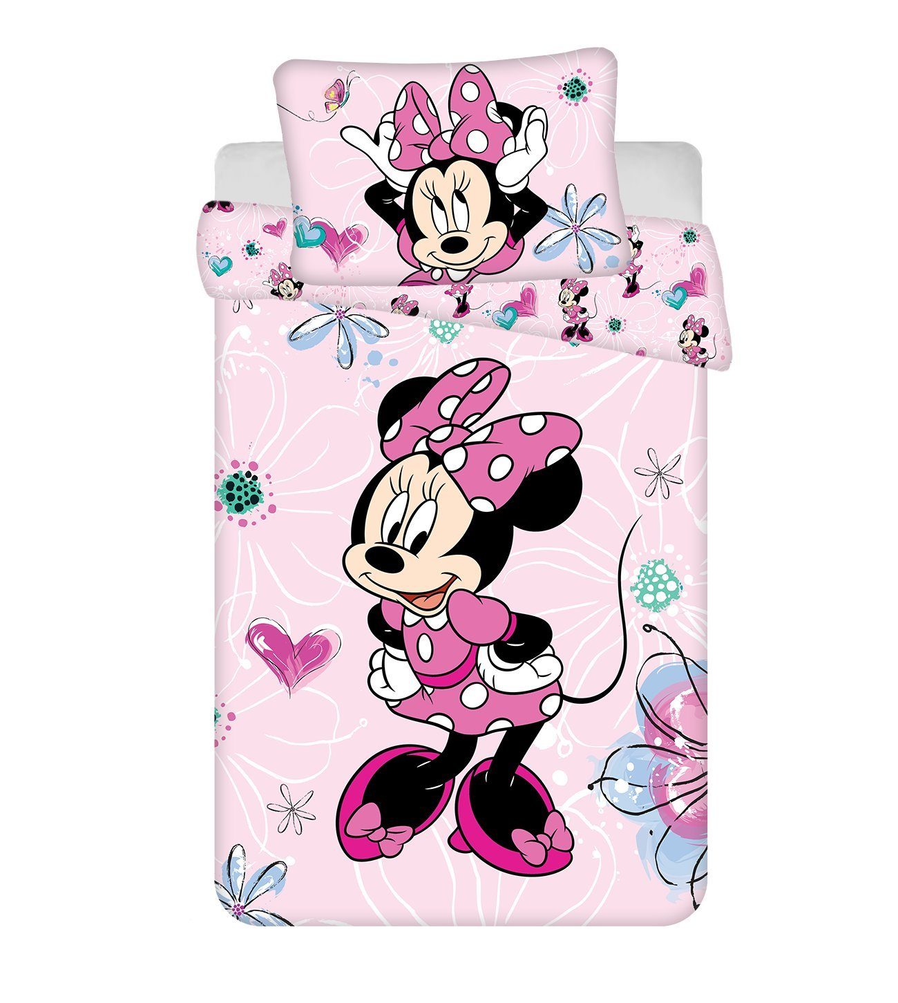 Babybettwäsche Wendebettwäsche Minnie Mouse 2tlg. Baumwolle 100x135 cm + 40x60 cm, , Baumwolle, 2 teilig