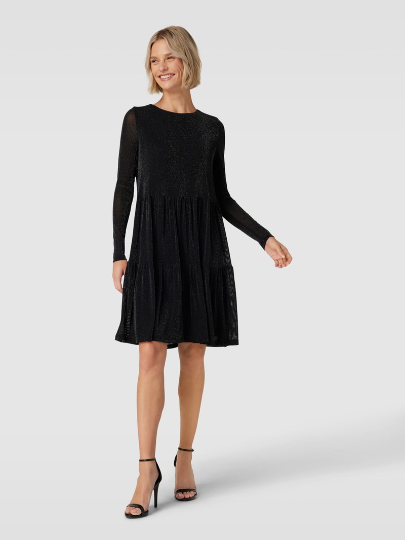 Minikleid im Stufenlook mit Rundhalsausschnitt in schwarz