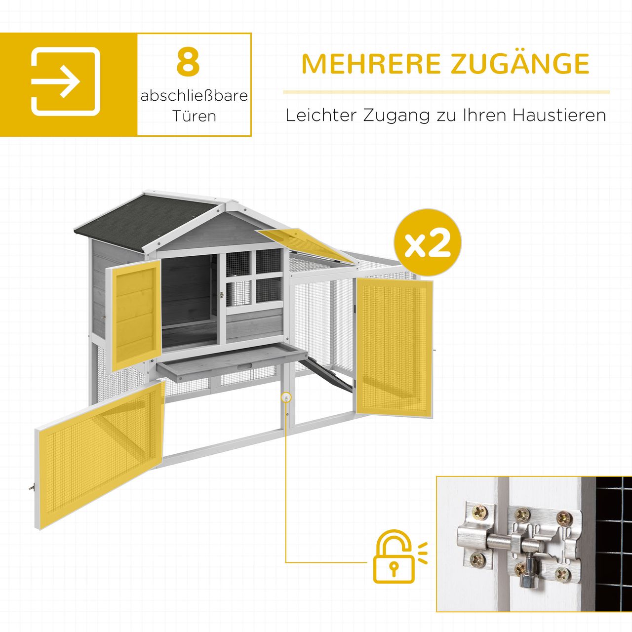 PawHut Kaninchenstall Kleintierstall aus Holz Kleintierkäfig mit Gehege, Rampe