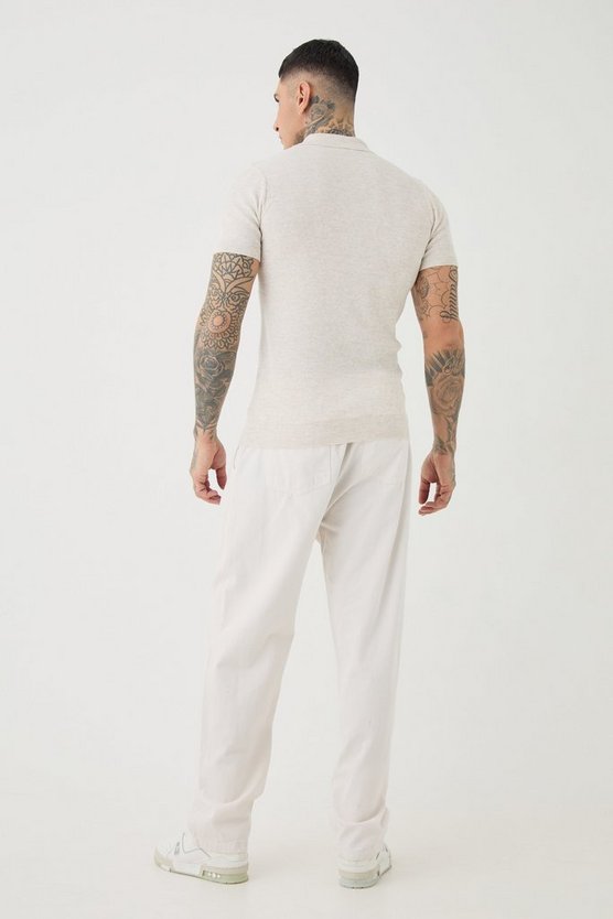 Tall kurzärmliges geripptes Muscle-Poloshirt