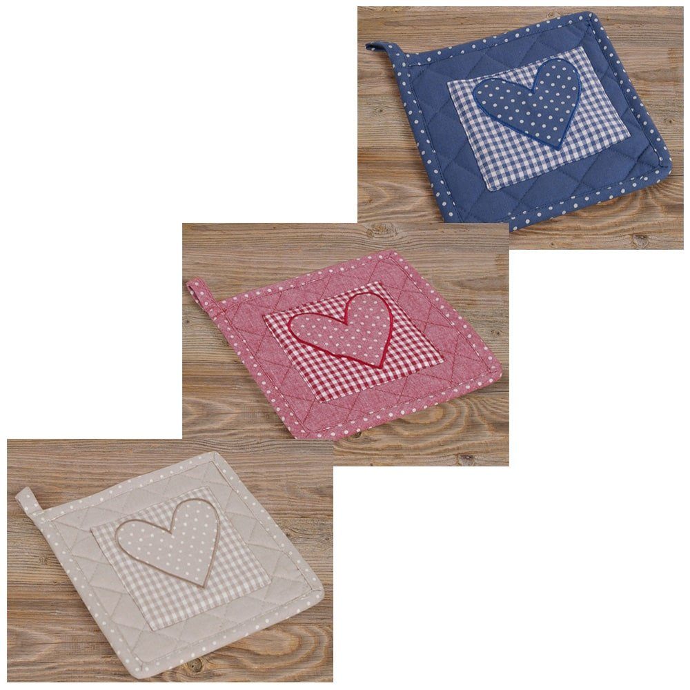 matches21 HOME & HOBBY Topflappen Topflappen Landhaus Premium Punkte Herz Karo 20x20 cm, (1-tlg)