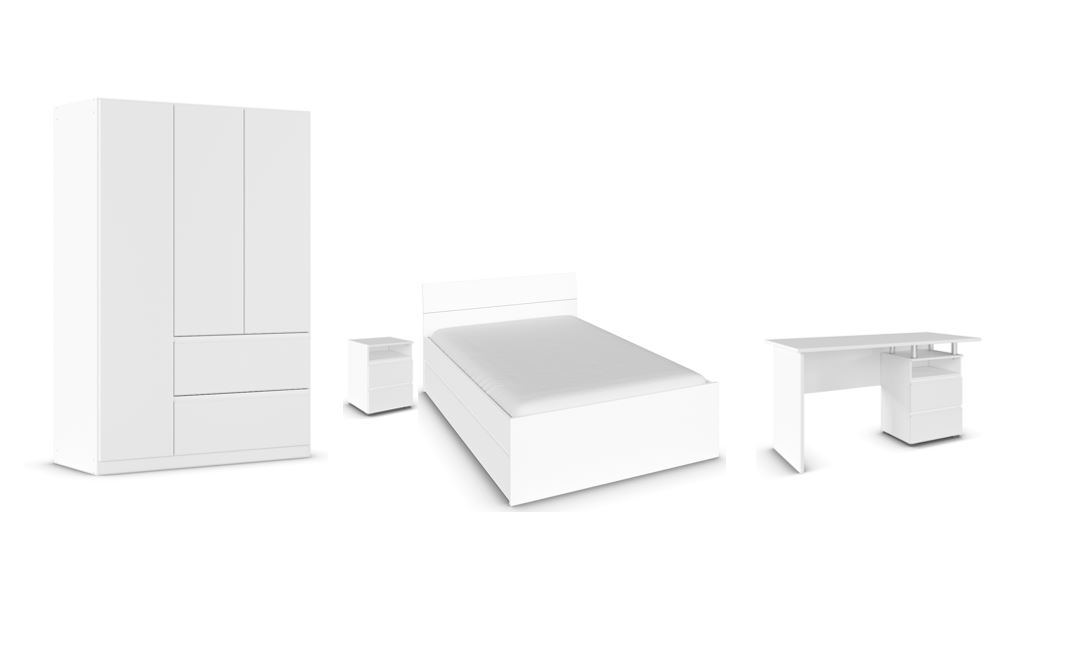 Rauch Möbel Joel Schlafzimmer bestehend aus Drehtürenschrank, Bett, Schreibtisch und Nachttisch