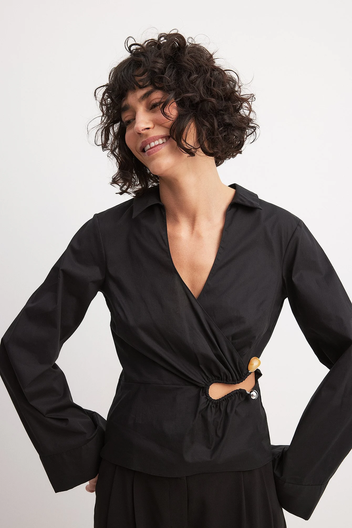 Cut Out Metal Detail Cotton Shirt