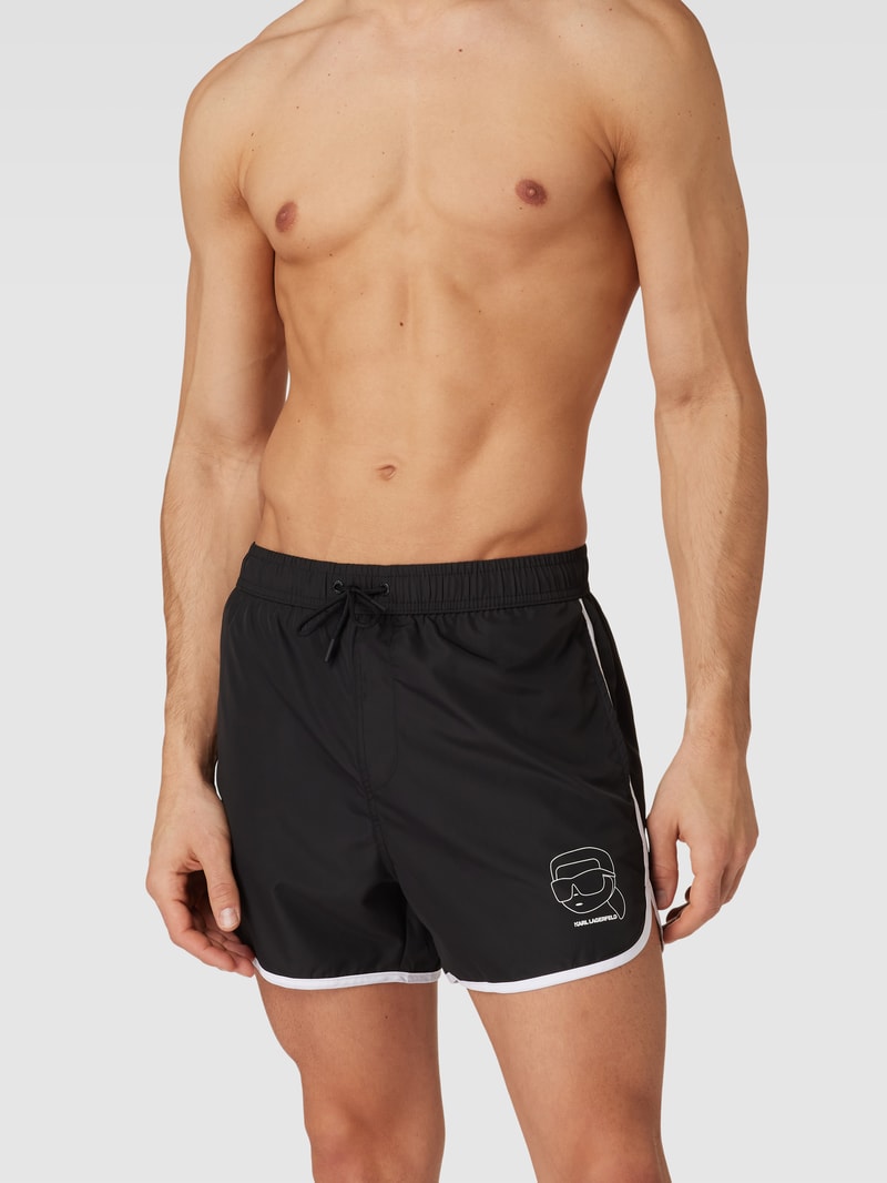 Badehose mit Logo-Print Modell 'IKONIK' in schwarz