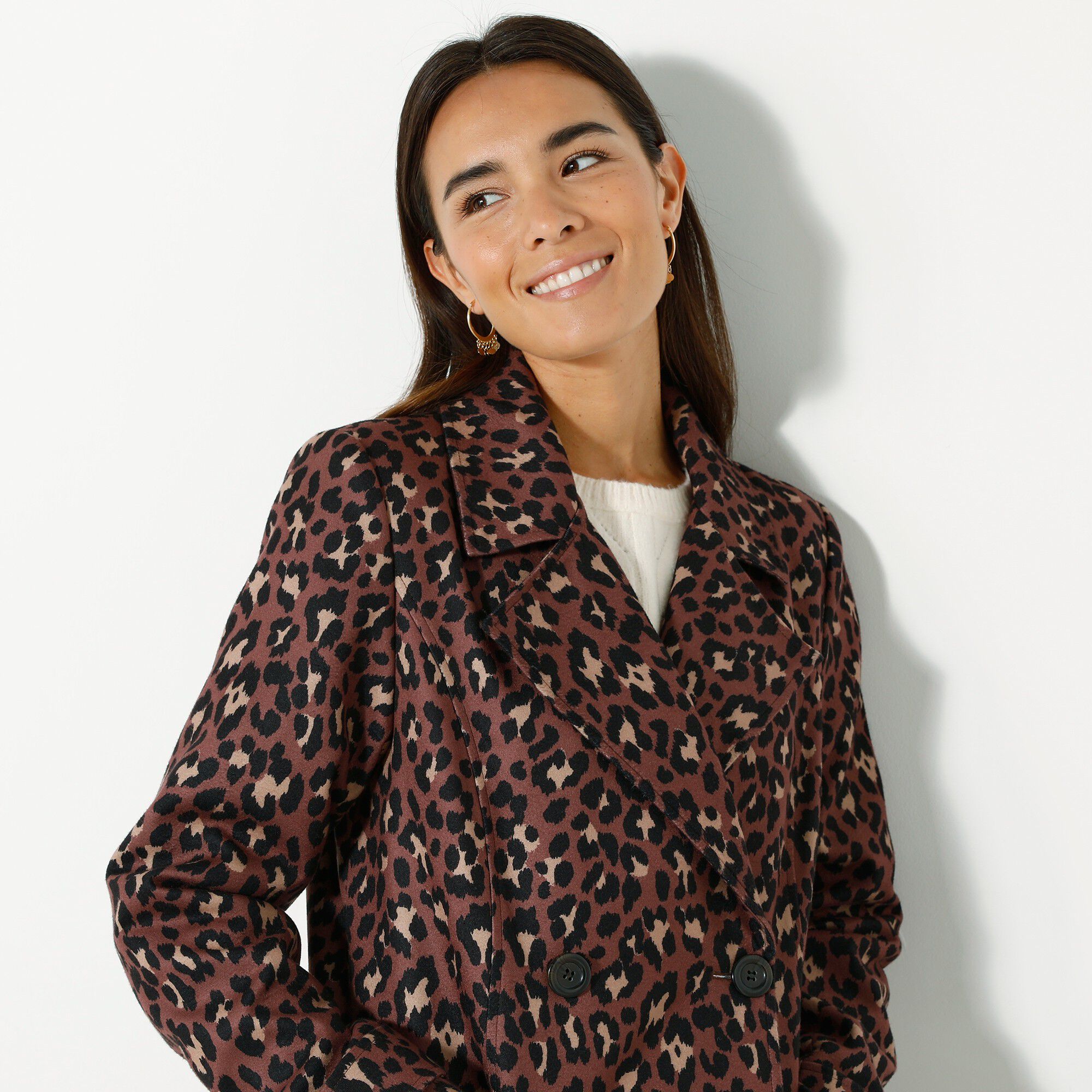Manteau caban imprimé peau de bête aspect drap de laine