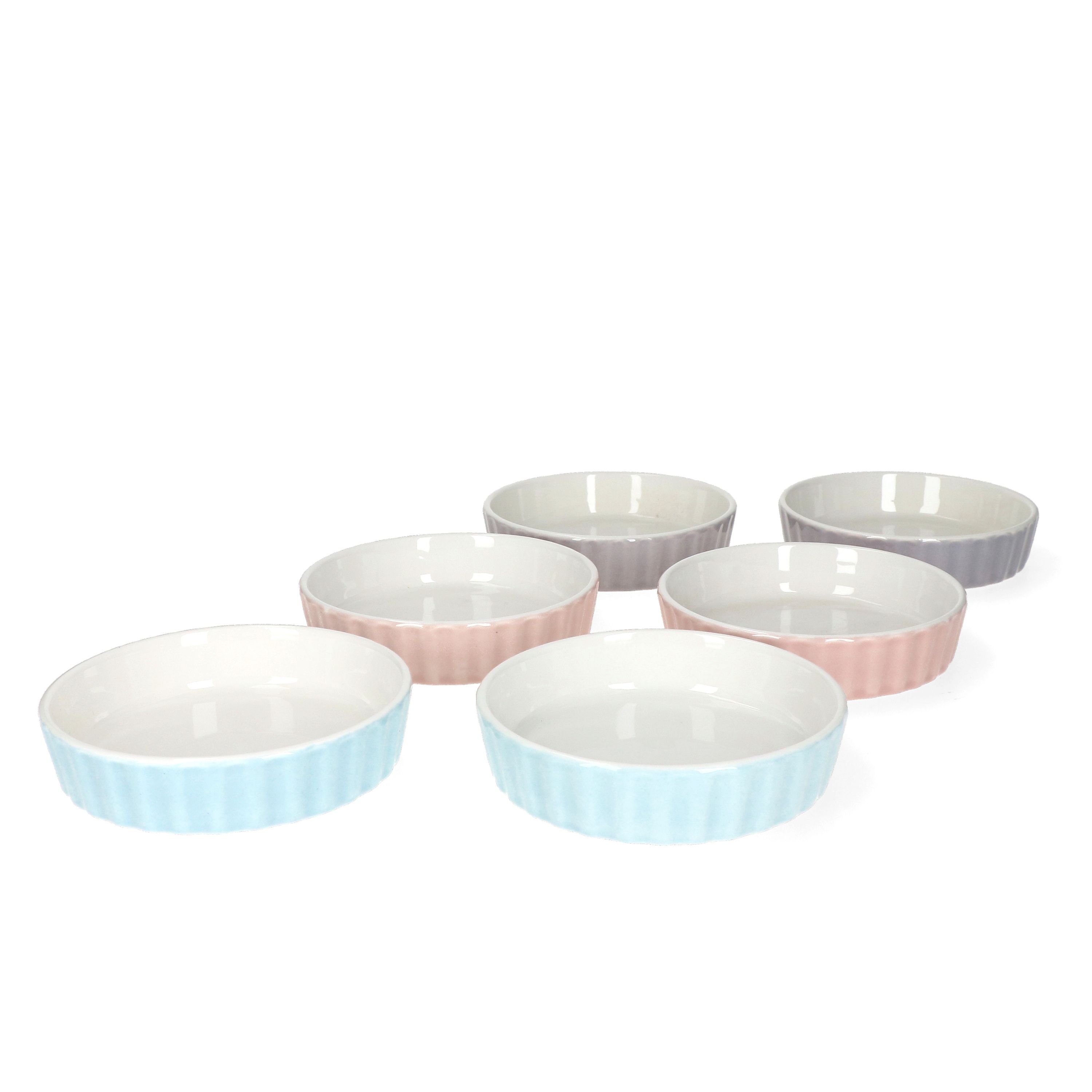 MamboCat Auflaufform 6er Set Crème Brûlée-Förmchen Emilia rosa türkis grau Schälchen, Porzellan