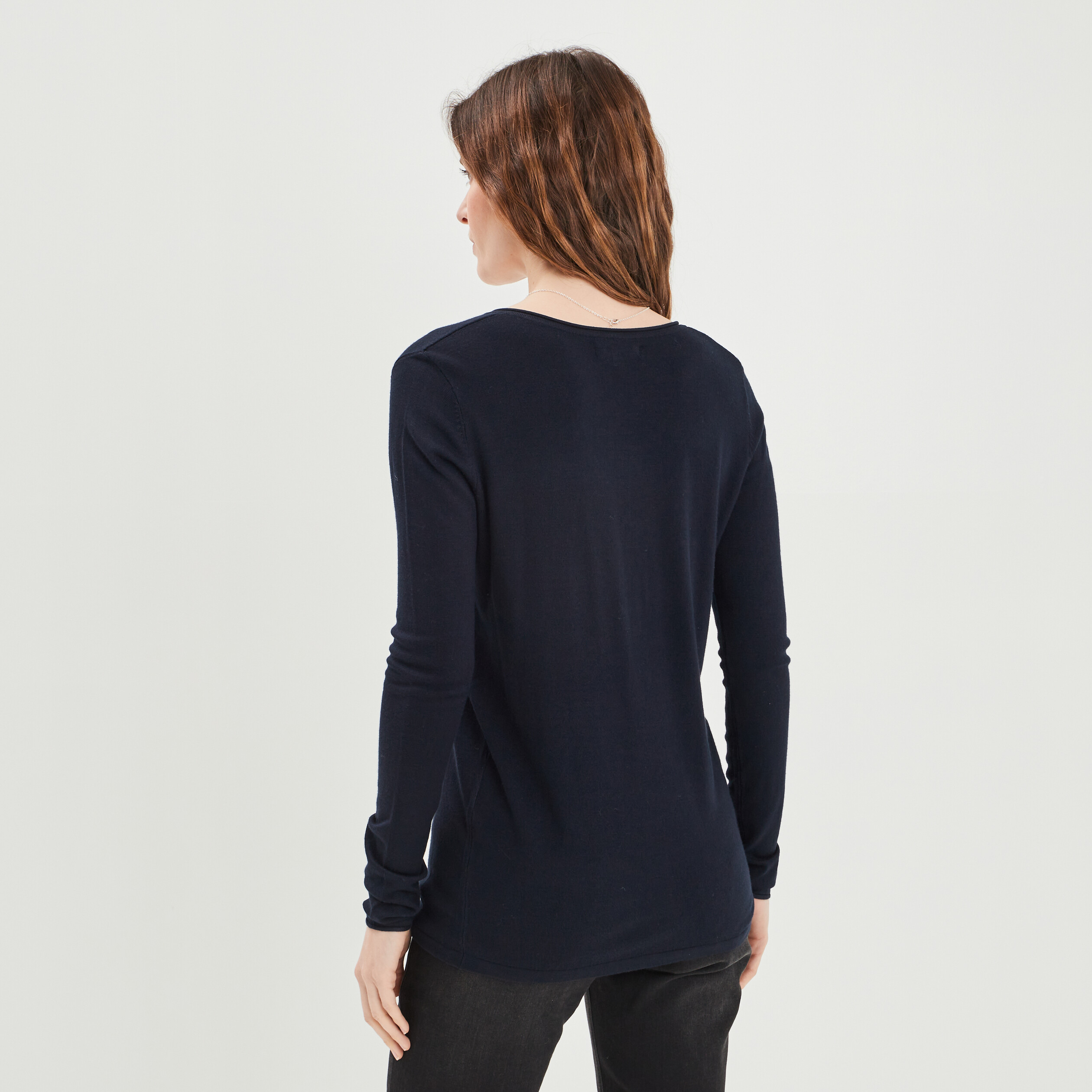 Pull avec col en V bleu marine femme | La Halle