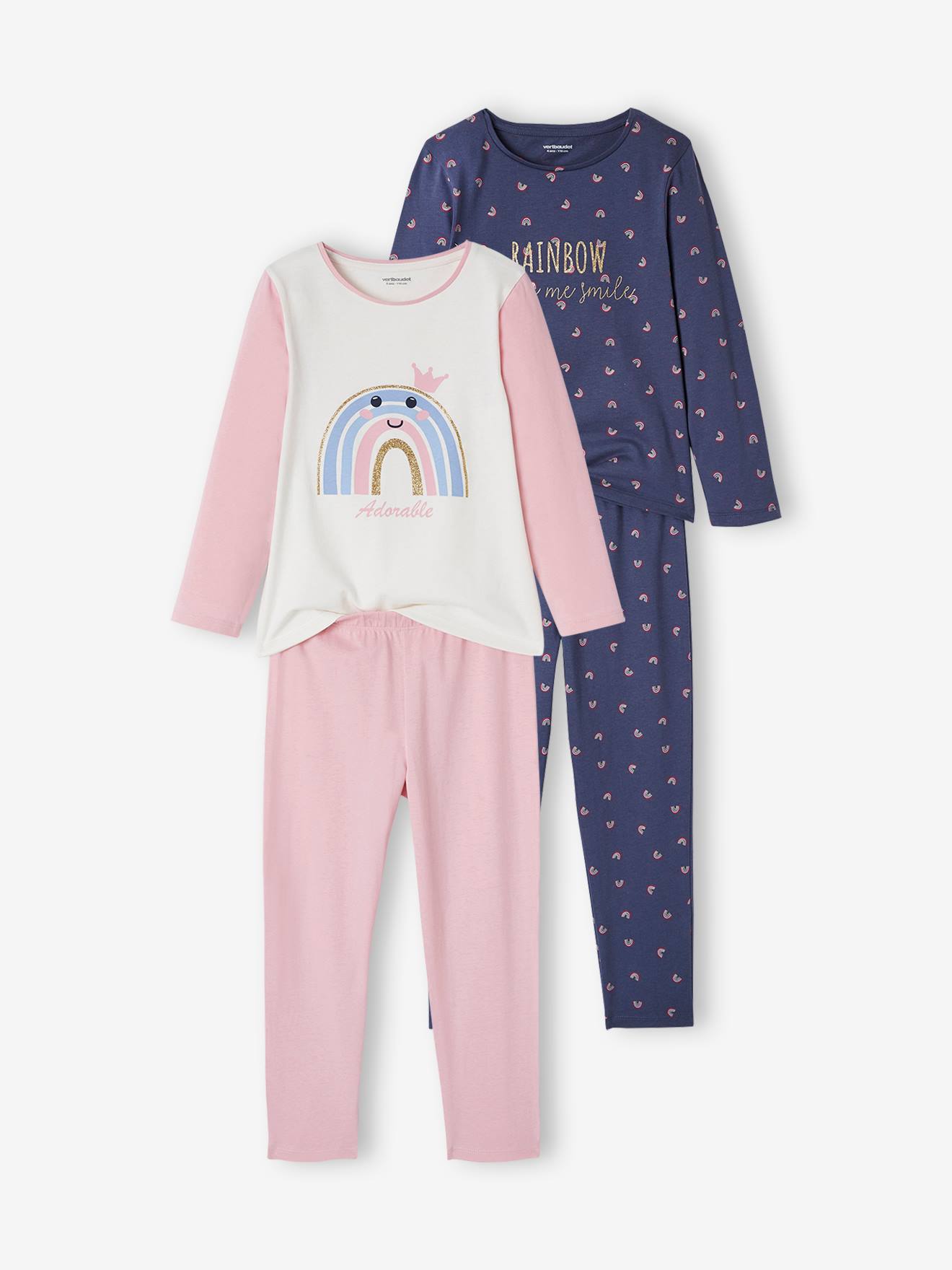 Lot de 2 pyjamas arc-en-ciel fille lot violet moyen