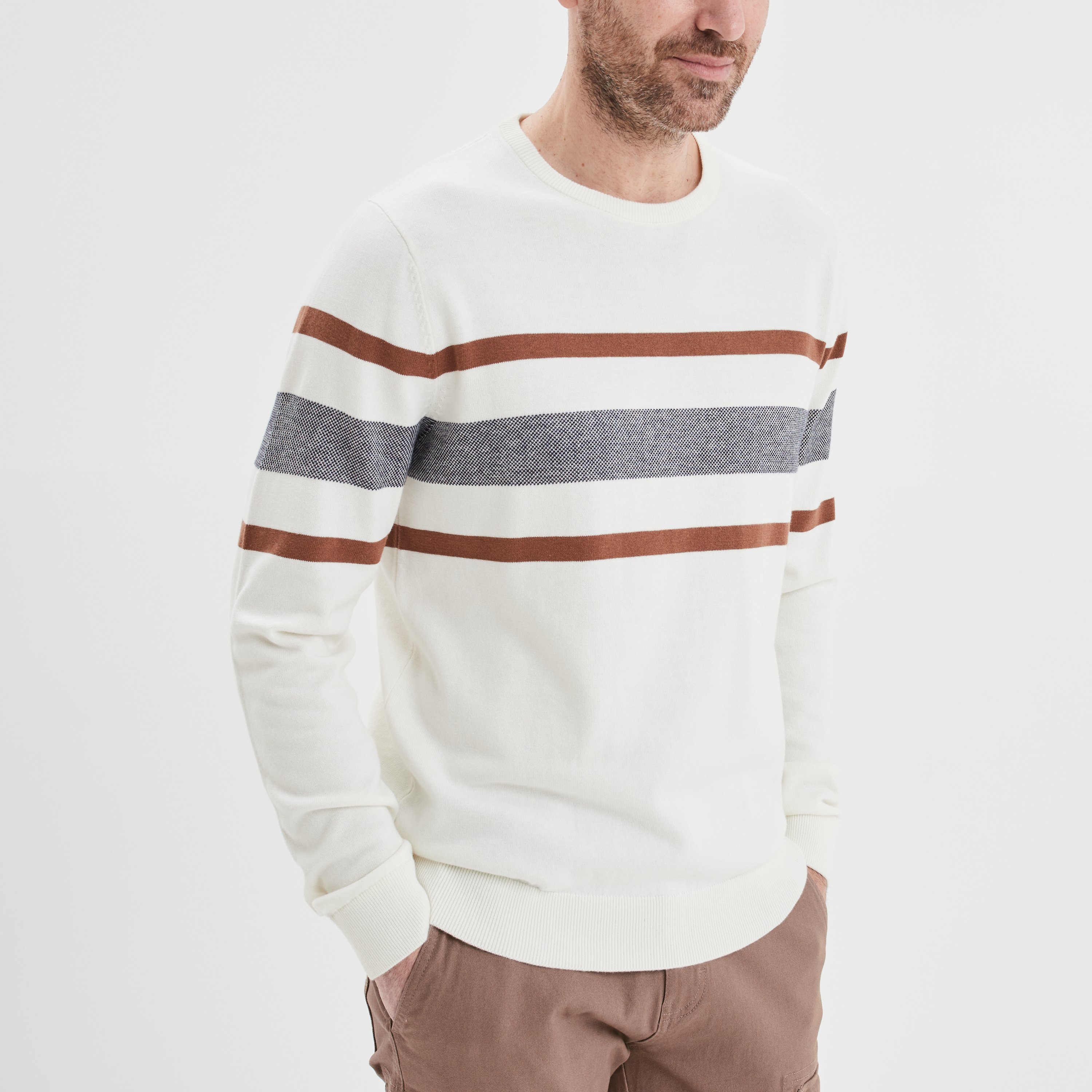 Pull col rond manches longues multicolore homme | La Halle
