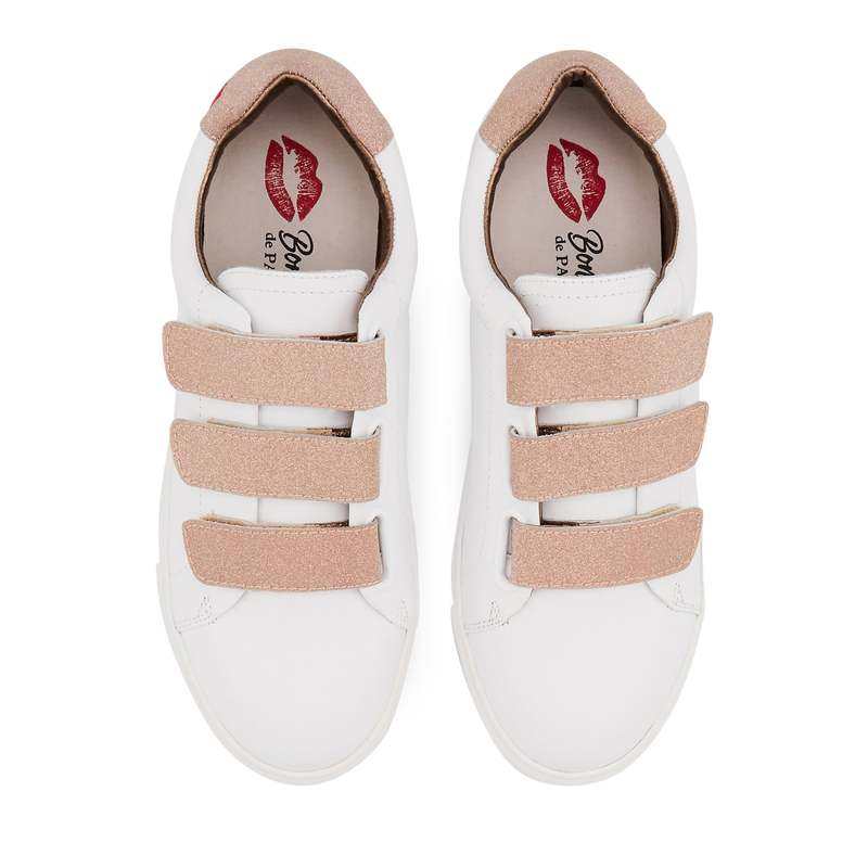 Baskets en cuir Edith blanc/glitter or