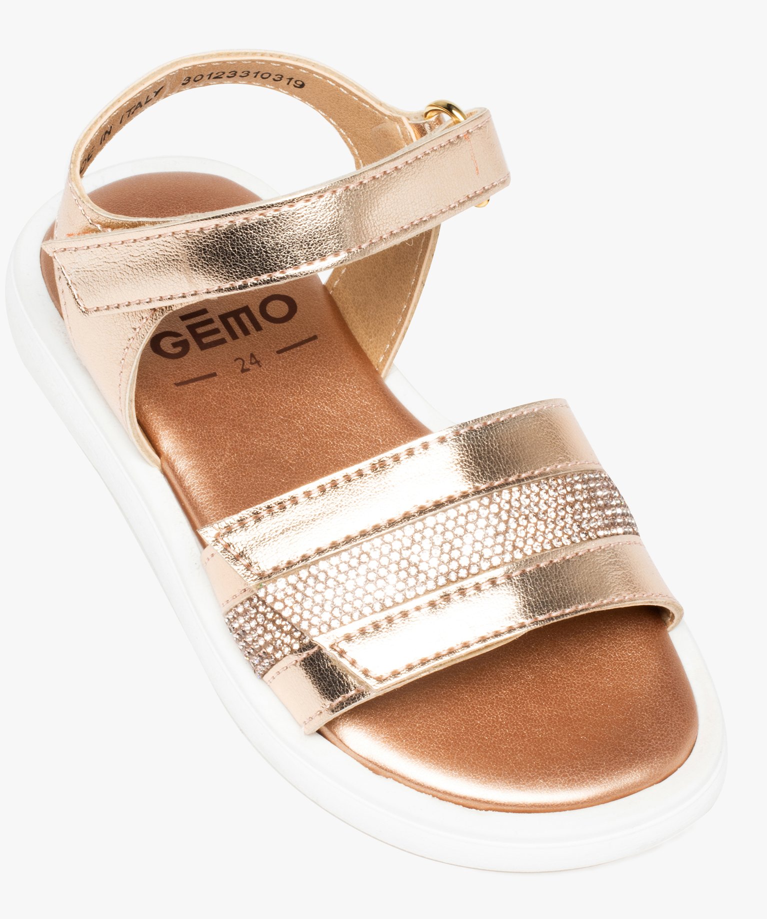 Sandales fille brides ajustables métallisées et à strass or | GEMO