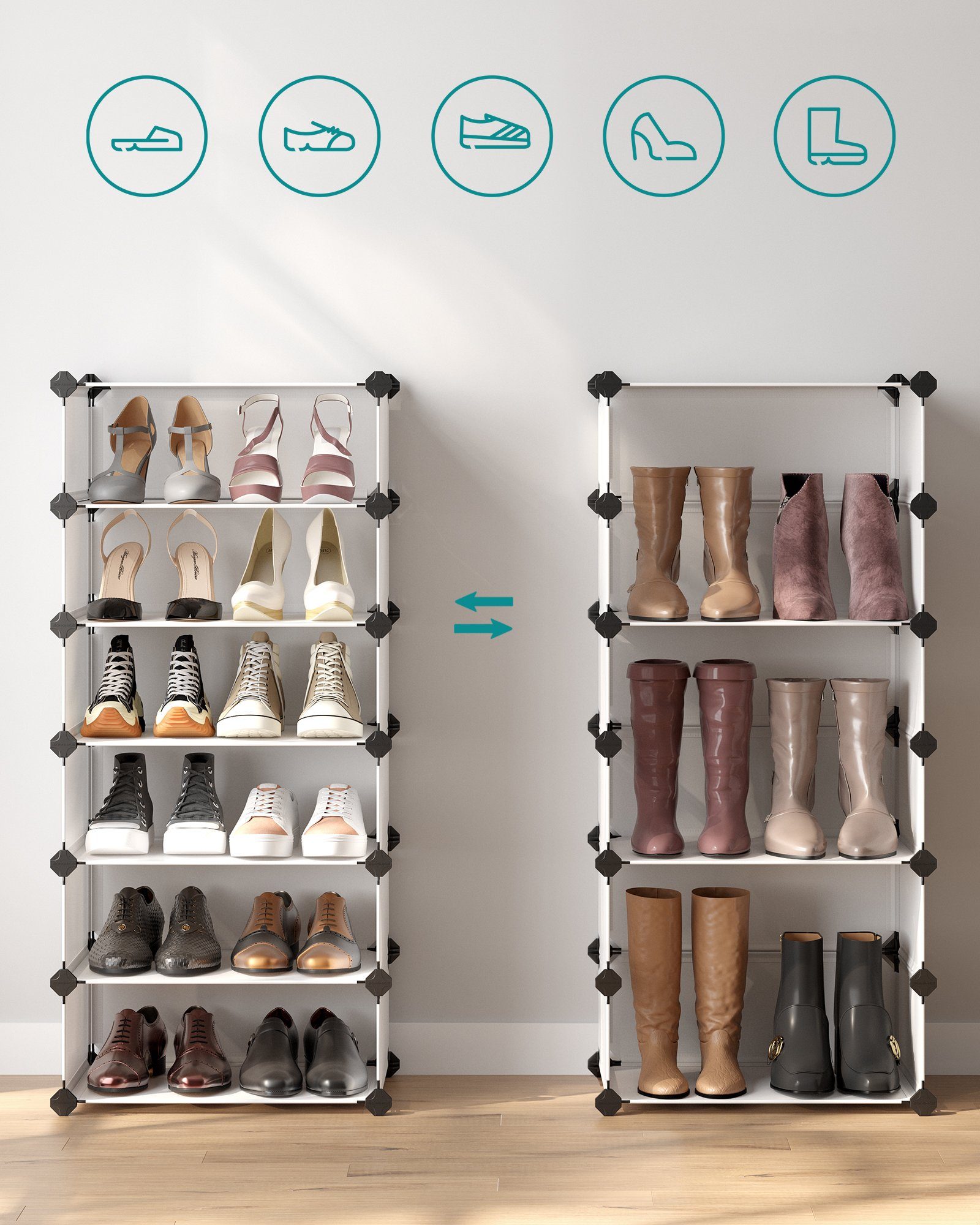 SONGMICS Schuhregal Schuhschrank, mit 10 Fächern, Fasst 20-30 Paar Schuhe