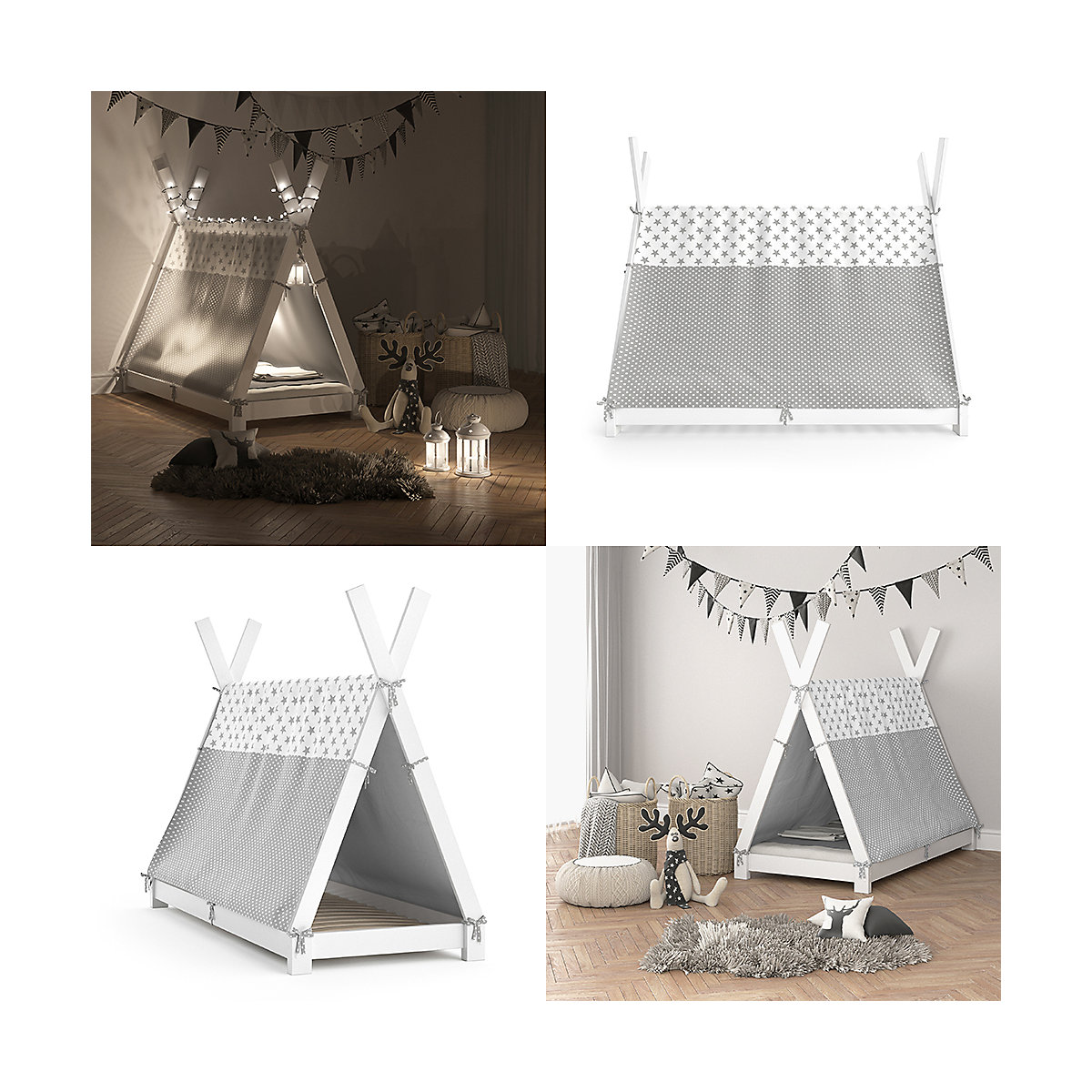 Kinderbett Hausbett Tipi + Überwurf 80x160cm Indianerzelt Indianerbett