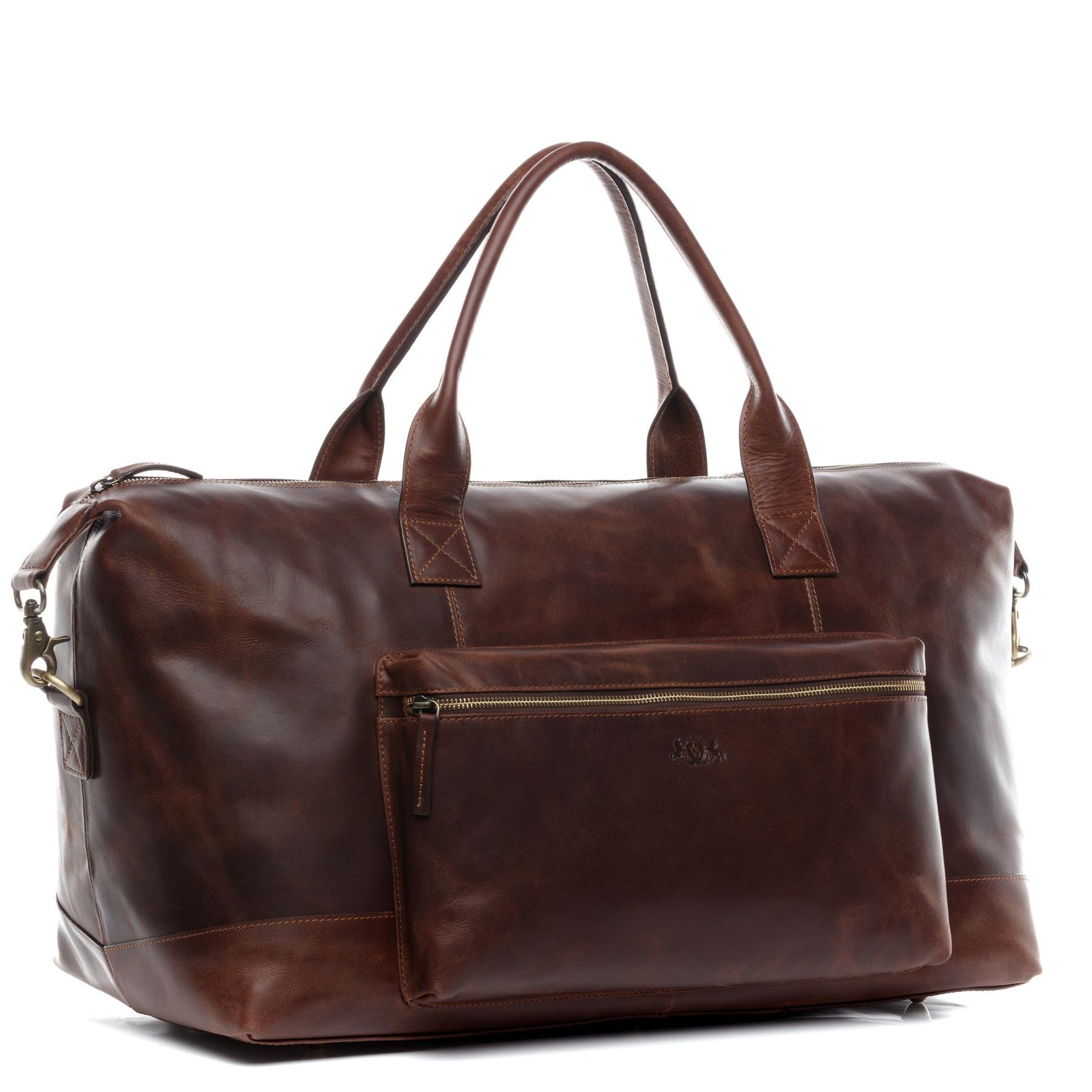 SID & VAIN Reisetasche Leder Weekender Unisex BRIXTON, Echtleder Reisegepäck für Damen & Herren, Sporttasche XL braun