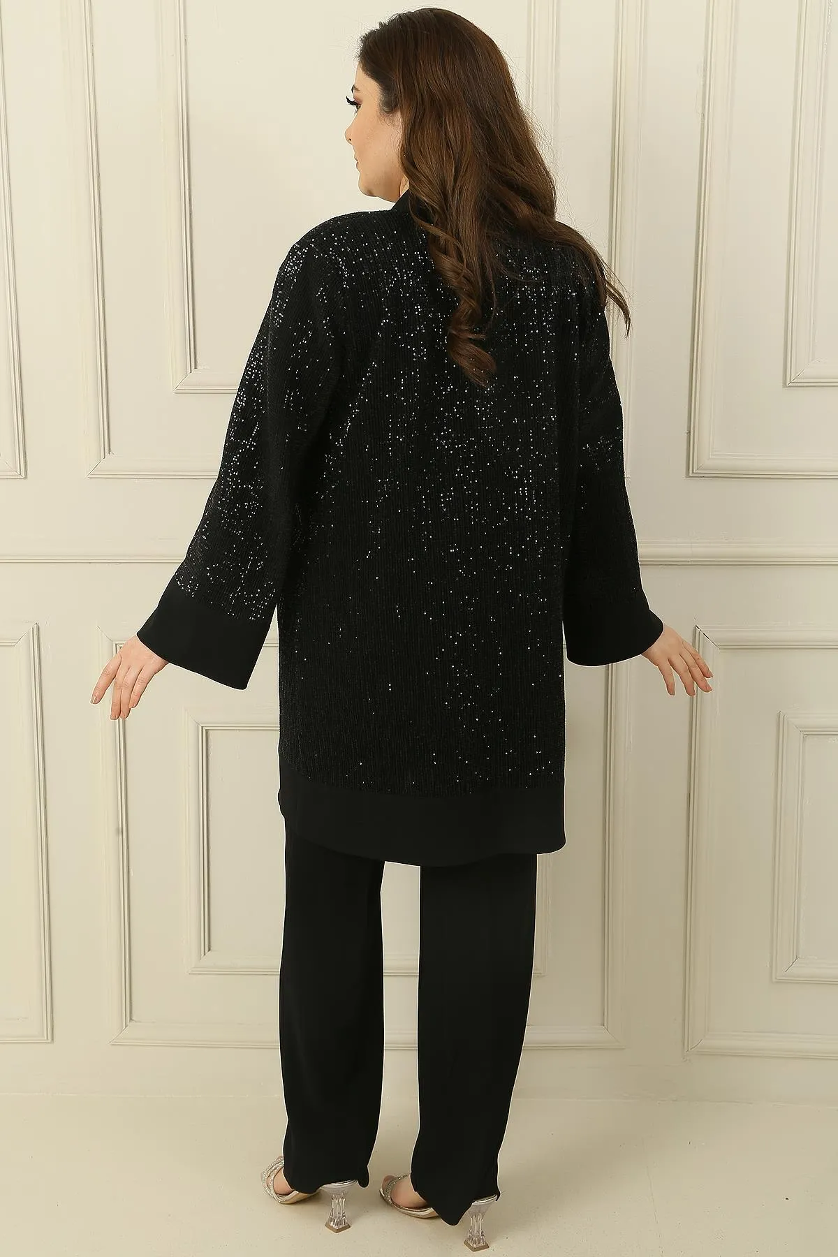 By Saygı  3-teiliges Set in Übergröße mit Jacke, Bluse und Hose mit Paillettendetails