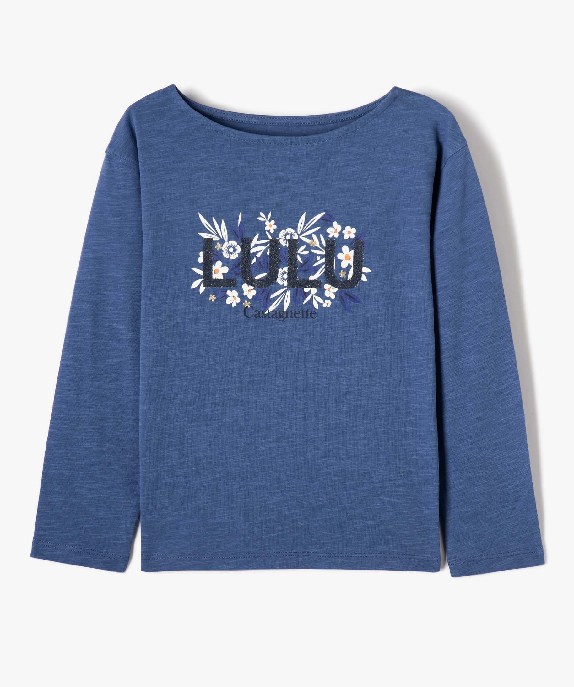 Tee-shirt fille à manches longues avec motif scintillant - ... bleu | GEMO