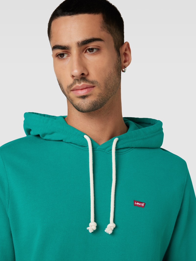 Hoodie mit Label-Stitching Modell 'NEW ORIGINAL' in grün