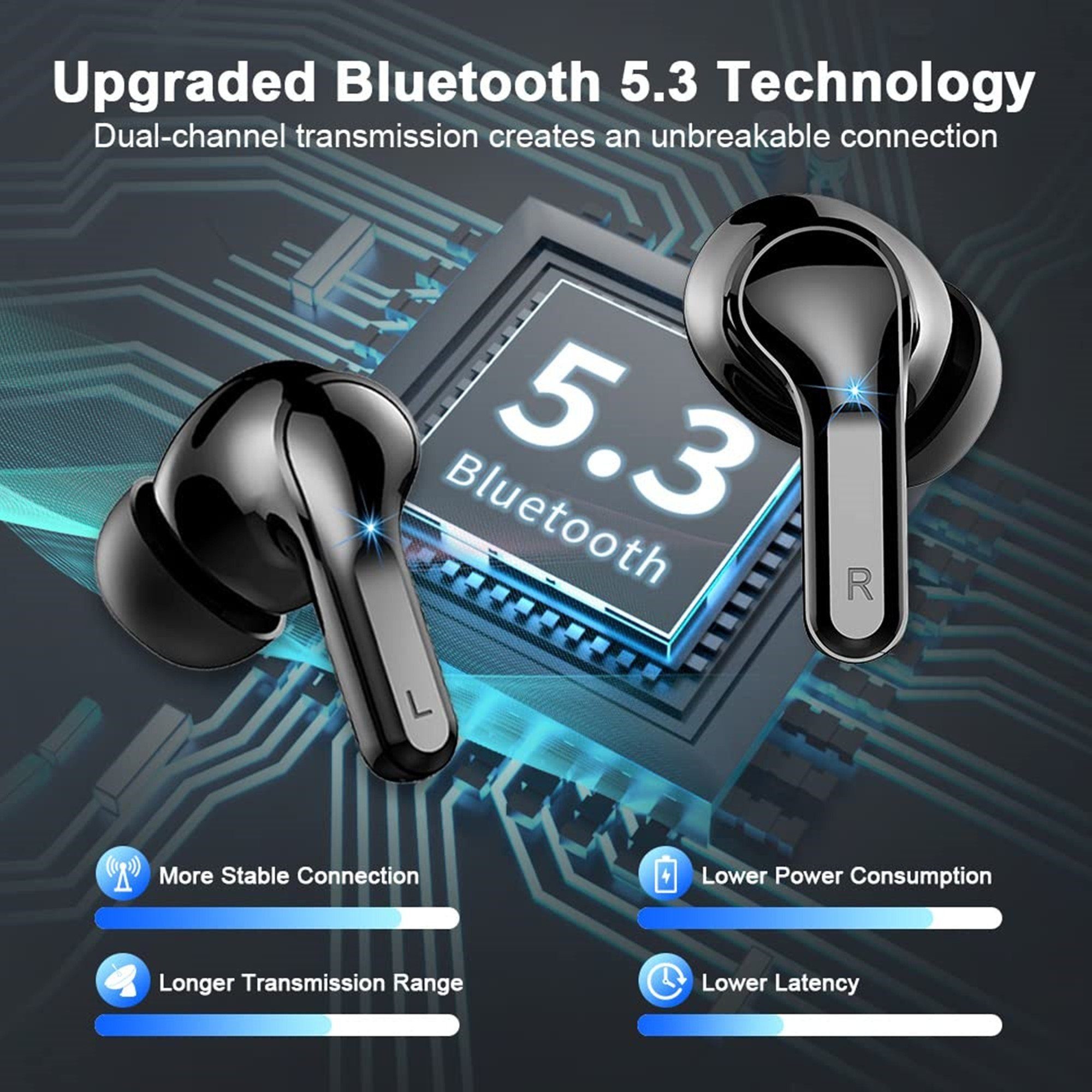 Tisoutec Bluetooth Kopfhörer,Kopfhörer Kabellos Bluetooth 5.3 In Ear Kopfhörer In-Ear-Kopfhörer (AMA derselbe Bestseller mit 4 ENC Mikrofon,2023 Neue Kabellose Kopfhörer Noise Cancelling Earbuds mit 40H Deep Bass,USB-C,IP7 Wasserdicht Ohrhörer, IPX7