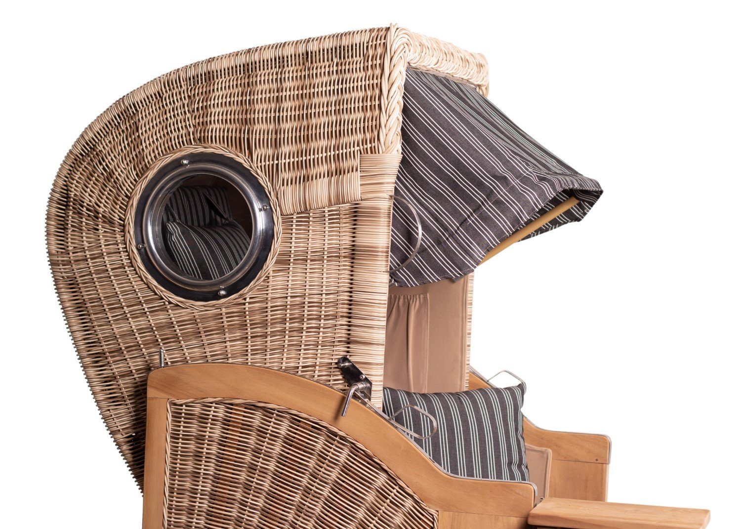 bene living Strandkorb Ammersee 1-Sitzer Teak - PE shell - Modell 500, BxTxH: 96x80x165 cm, Volllieger ca. 175 Grad, Ostsee-Strandkorb, inkl. Liftersystem und Bullaugen