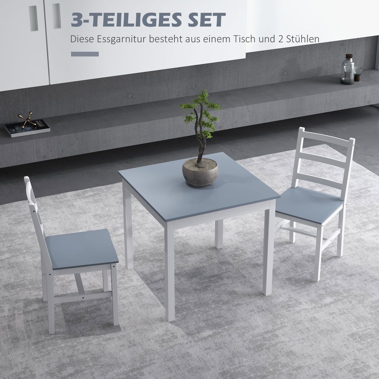 HOMCOM Essgruppe 3er-Set, Esstisch mit 2 Stühlen, Küchentisch-Set für 2 Personen