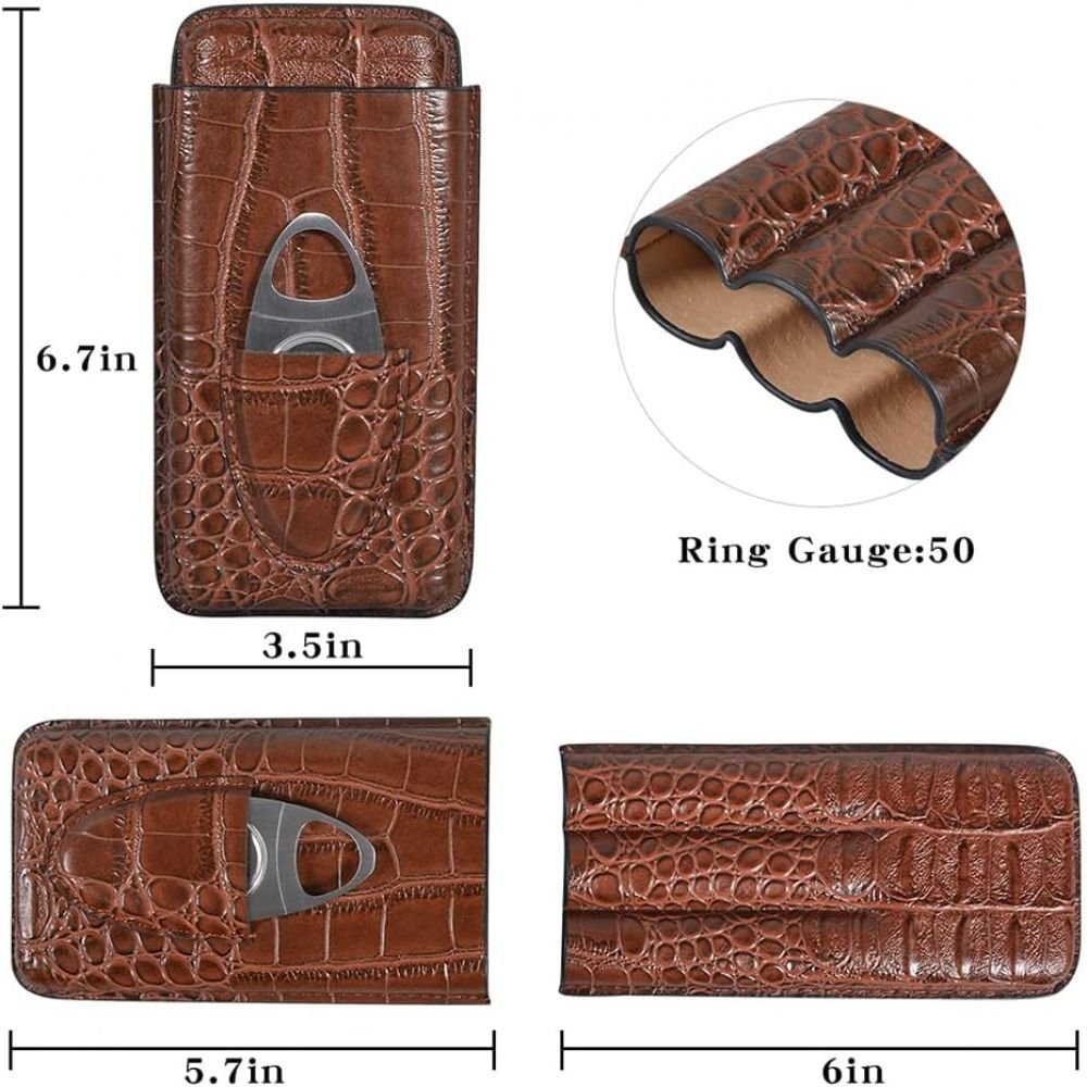 Devenirriche Humidor Zigarren Etui, 3 Tube Zigarren Humidor aus Krokodile Getreide Leder