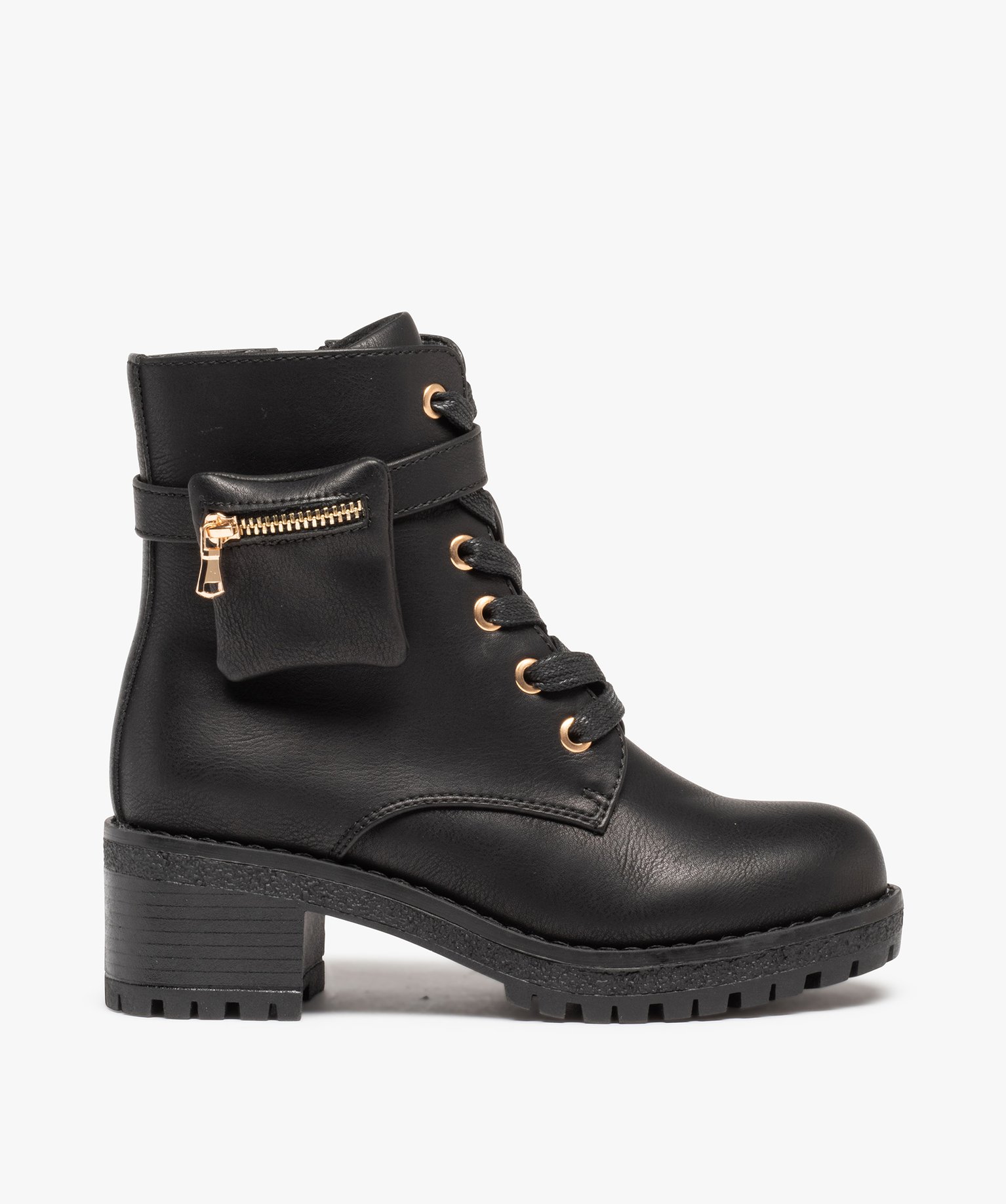 Boots fille unies style rock à talon carré et semelle cran... noir | GEMO