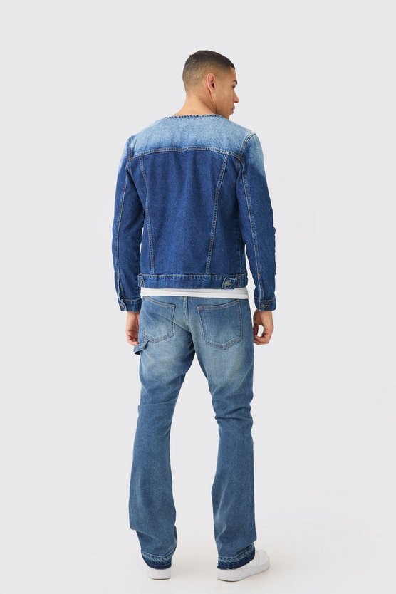 Kragenlose Jeansjacke in Indigoblau