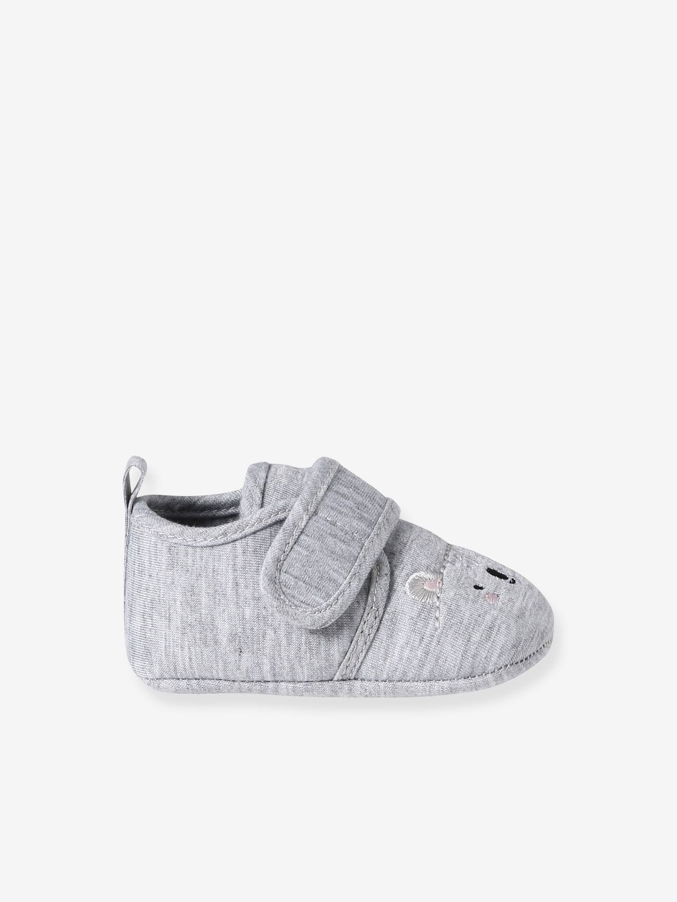 Vertbaudet Baby Stoff-Krabbelschuhe mit Klett - grau meliert