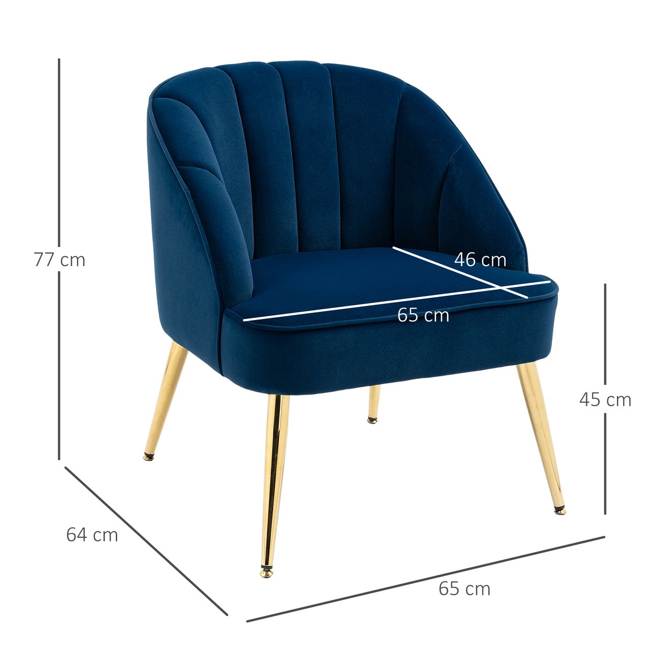 HOMCOM Ohrensessel Loungesessel Polstersessel mit Samtoptik Relaxsessel Blau