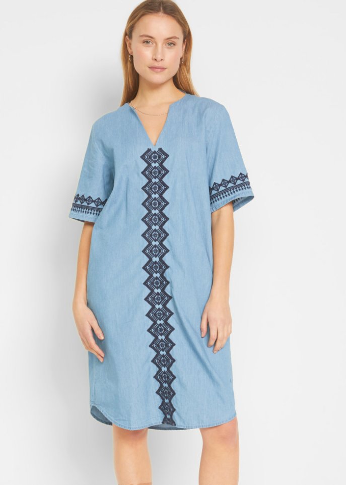Jeans Tunika-Kleid mit Stickerei