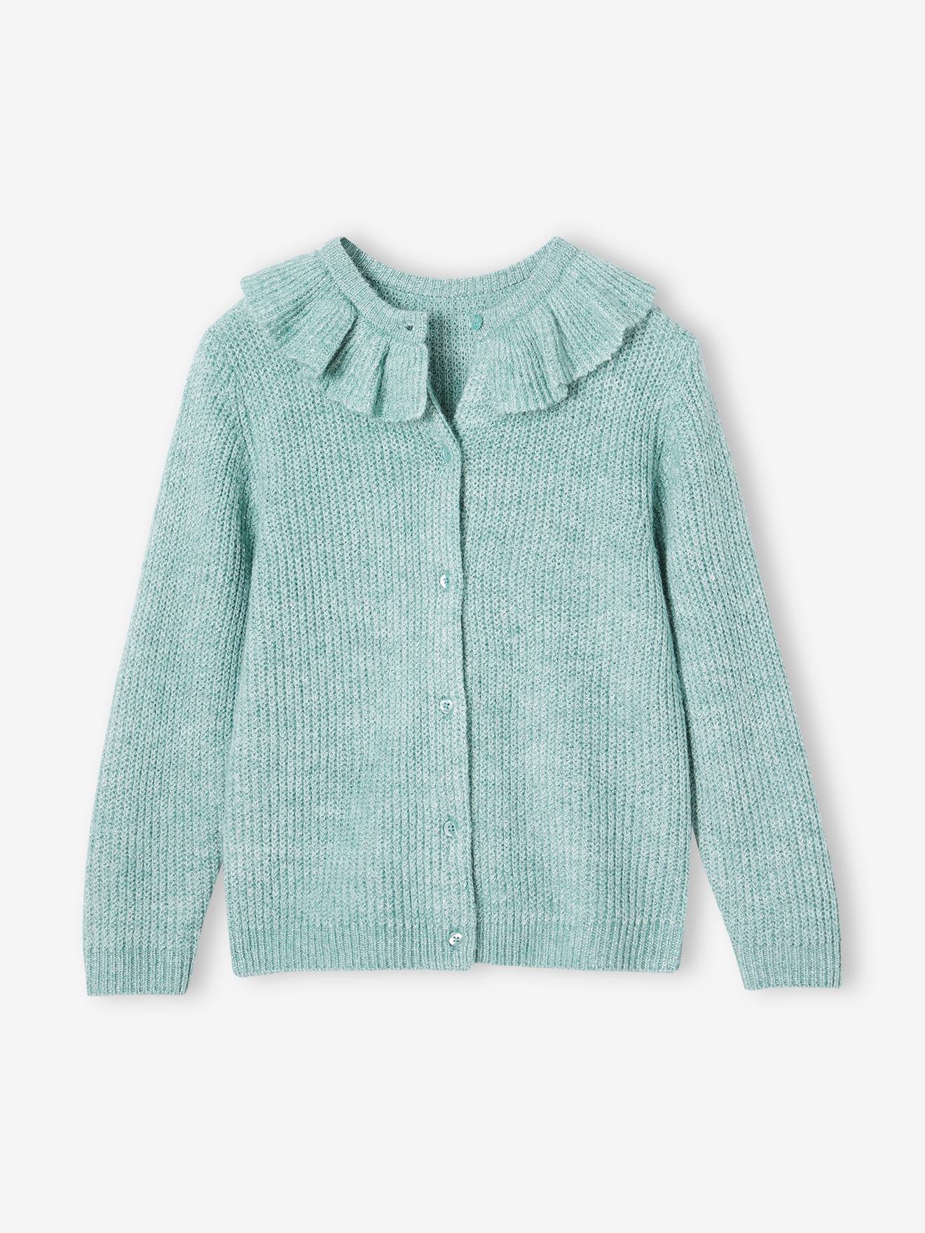 Gilet à collerette en maille mousseuse fille rose