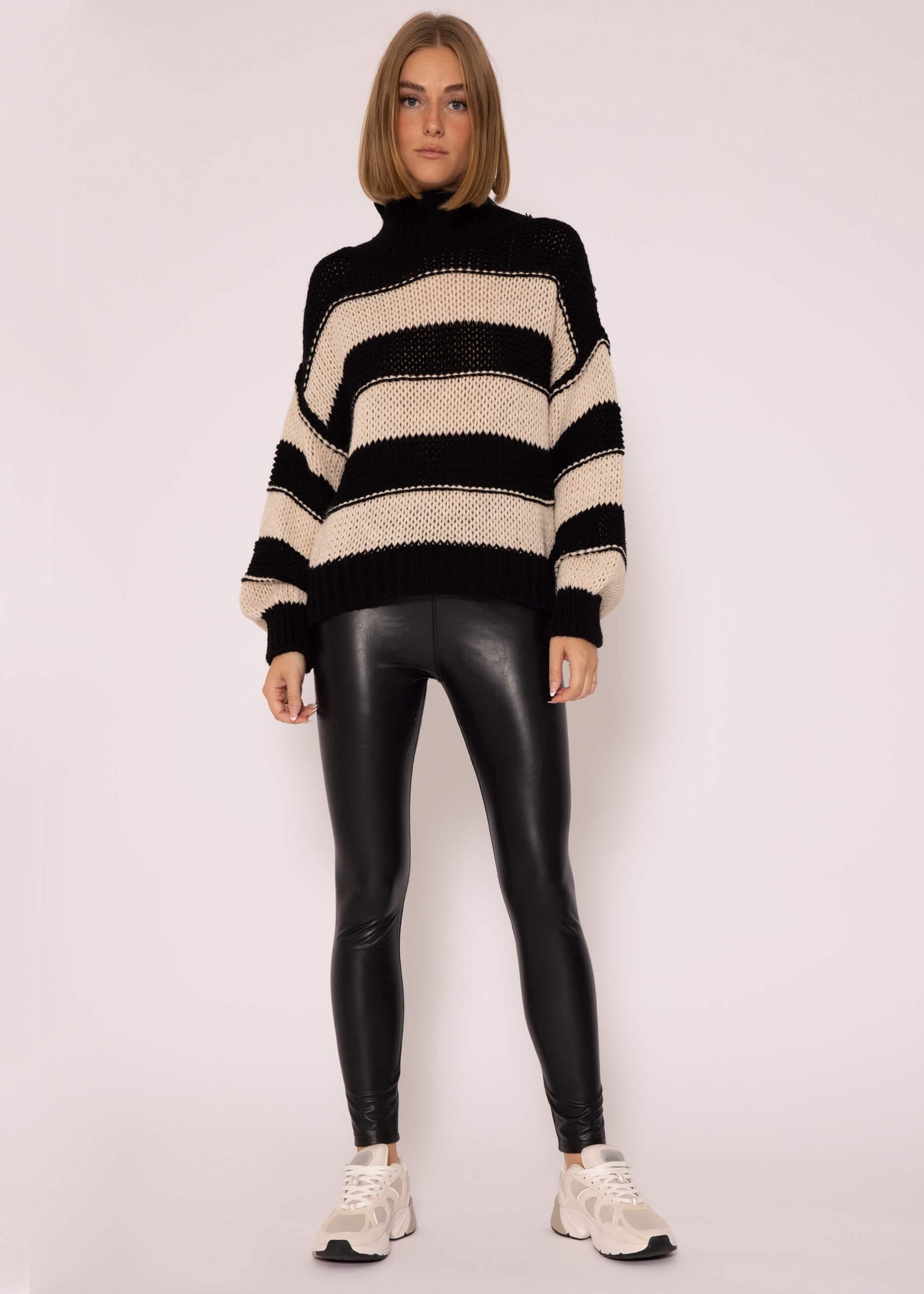 SASSYCLASSY Rollkragenpullover Rollkragen Pullover Damen mit Streifen Rollkragenpullover mit Blockstreifen Strickpullover mit Rollkragen
