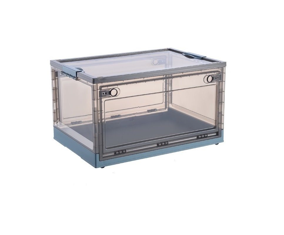 Zedelmaier Aufbewahrungsbox Faltbare Kunststoff-Aufbewahrungsbox, Organizer als Schuhkarton (Set, 1 St., Blau), Transparent mit Deckel & Rädern. Öffnen von oben/2 Seiten