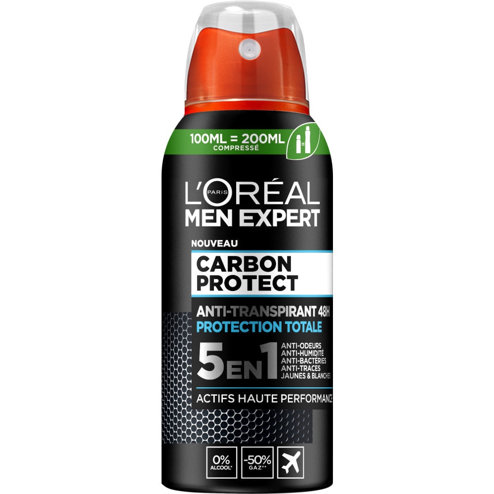 L'Oréal Paris L'Oréal Men Expert Carbon Protect Déodorant Spray Compressé 5en1 - 100ml Déodorant Spray Homme Compressé