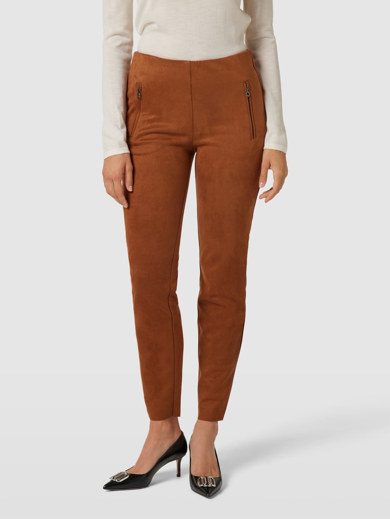 Stoffhose in Velours-Optik in cognac