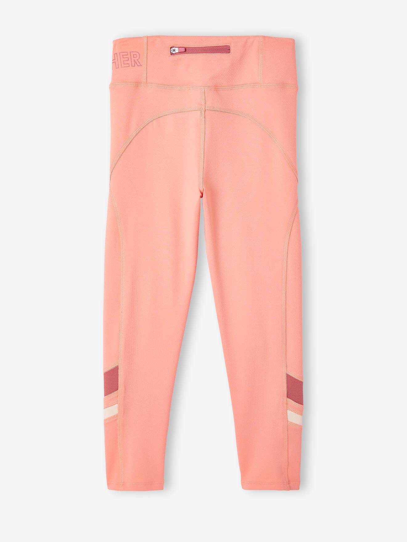 Legging sport matière technique fille bandes chevilles abricot