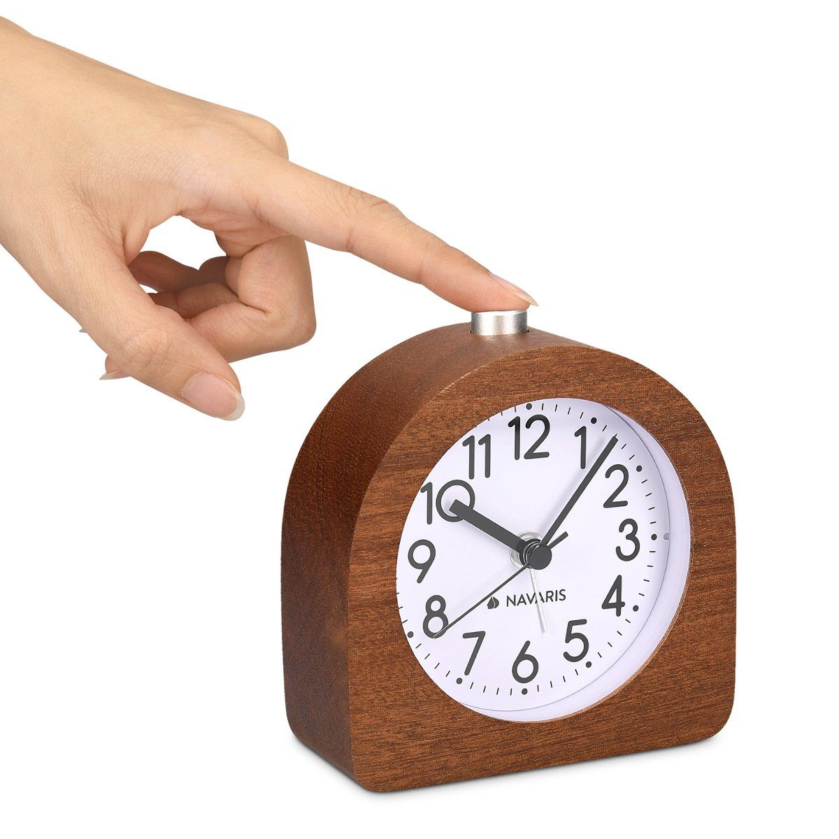Navaris Reisewecker Retro Wecker aus Holz - Mit Snooze und Alarmlicht, leise