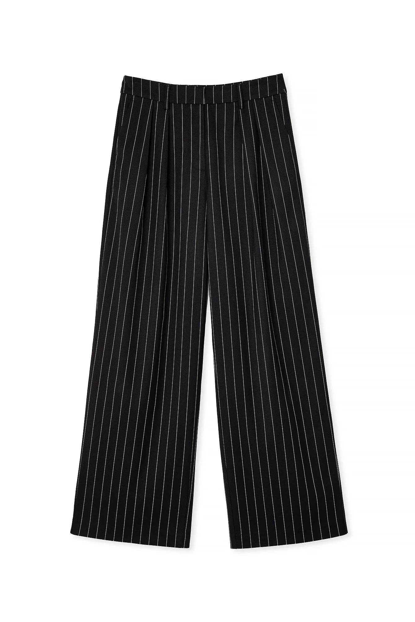Gestreifte Bundfaltenhose mit hoher Taille