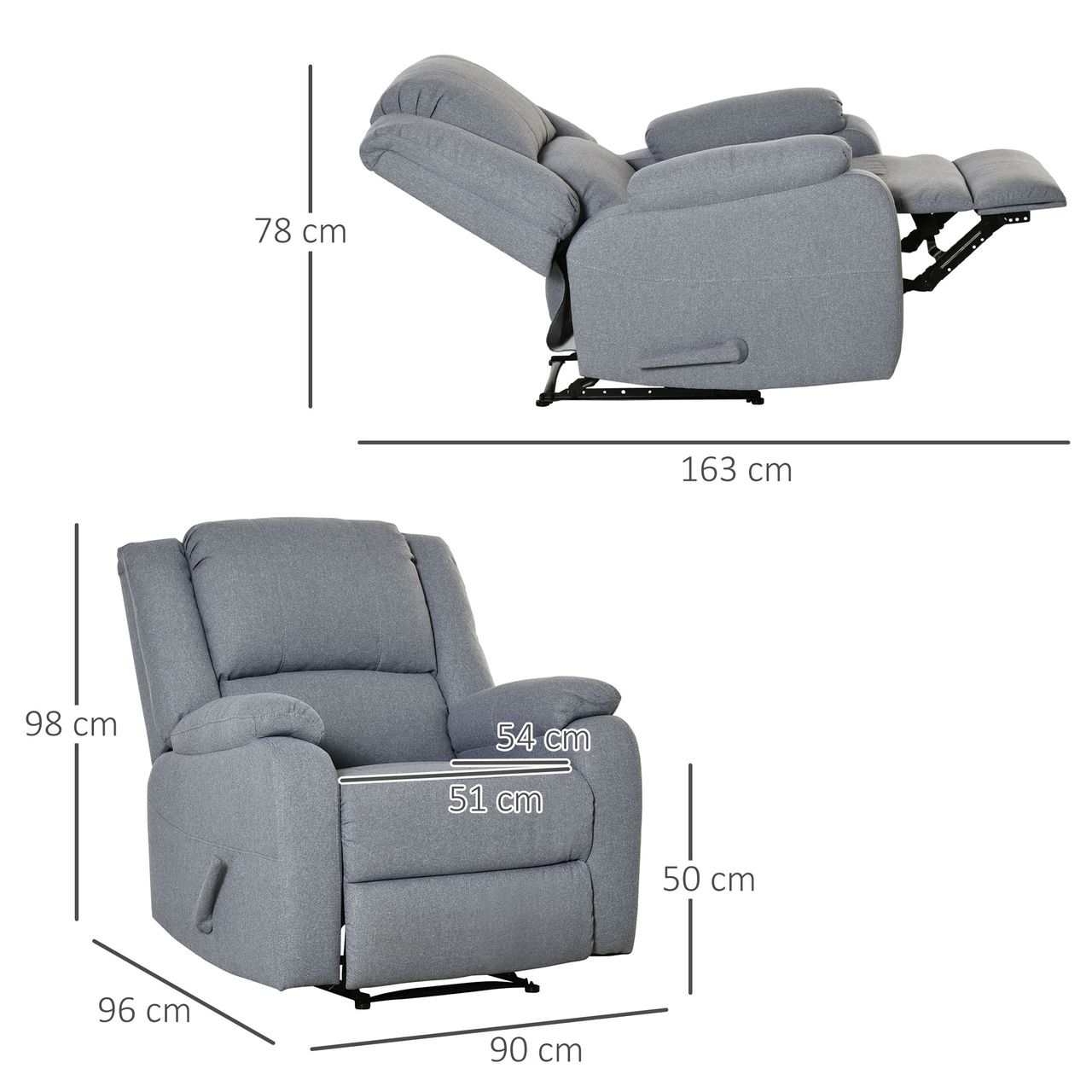 HOMCOM Fernsehsessel Relaxsessel mit Liegefunktion TV-Sesse Polyester Grau