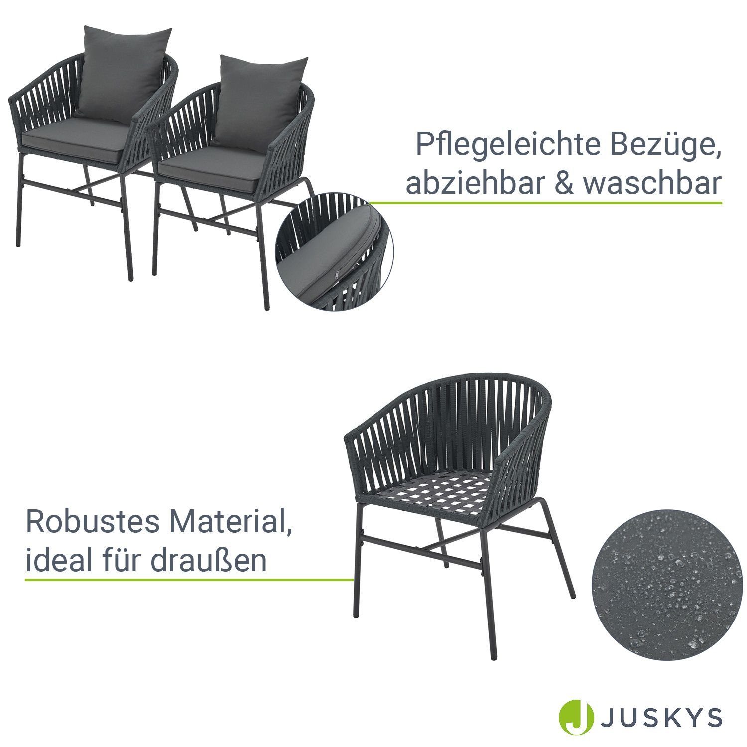 Juskys Gartenstuhl, wetterfest, bis zu 160 kg belastbar, inkl. Sitz und Rückenkissen