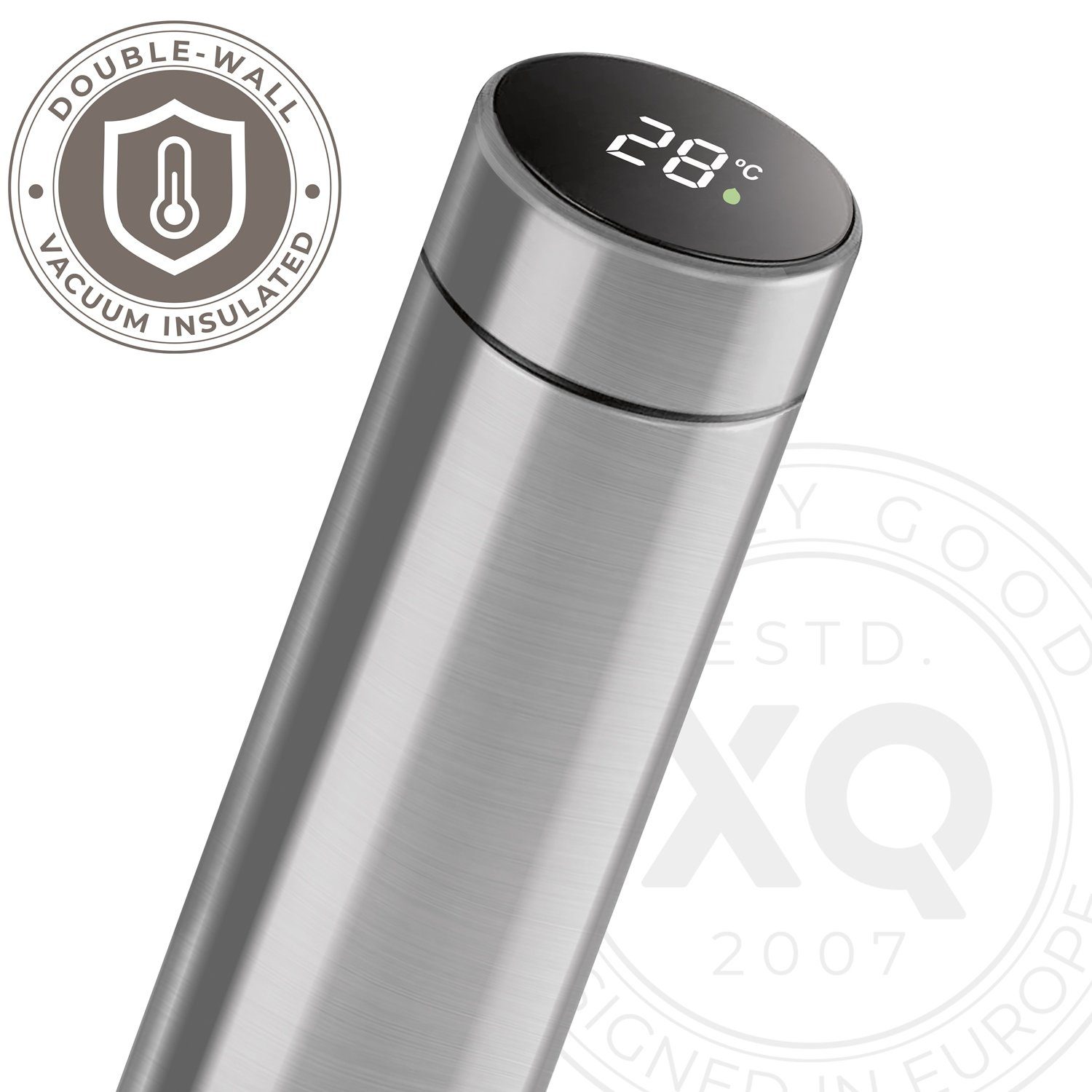 Xavax Campinghocker Thermosflasche mit LED-Anzeige Temperatur (Solo), Edelstahl Isolierflasche Trinkflasche 480ml