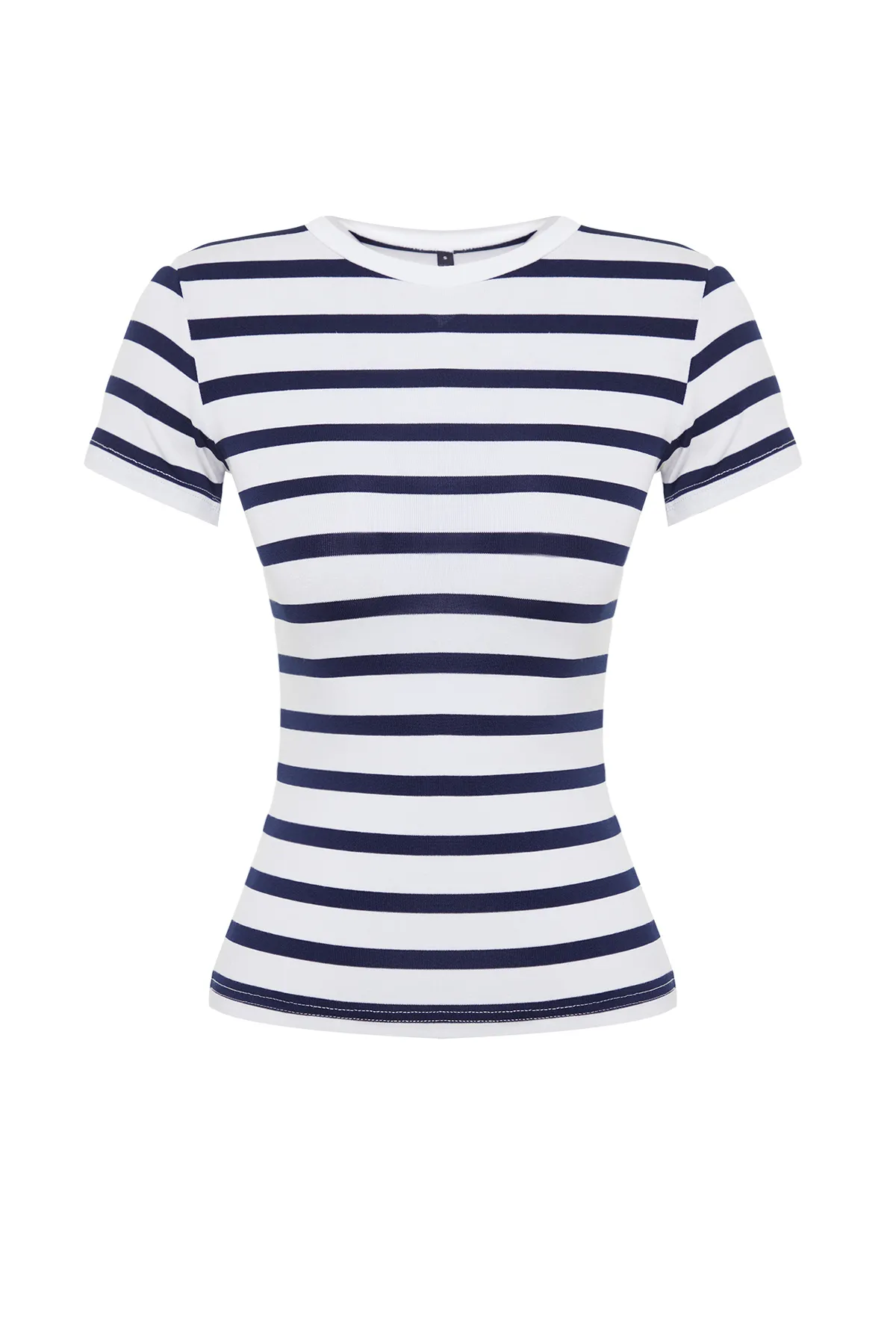 Trendyol Collection  Marineblau gestreifte Bluse aus dehnbarem Strickstoff aus Viskose/weichem Stoff TWOSS24BZ00296