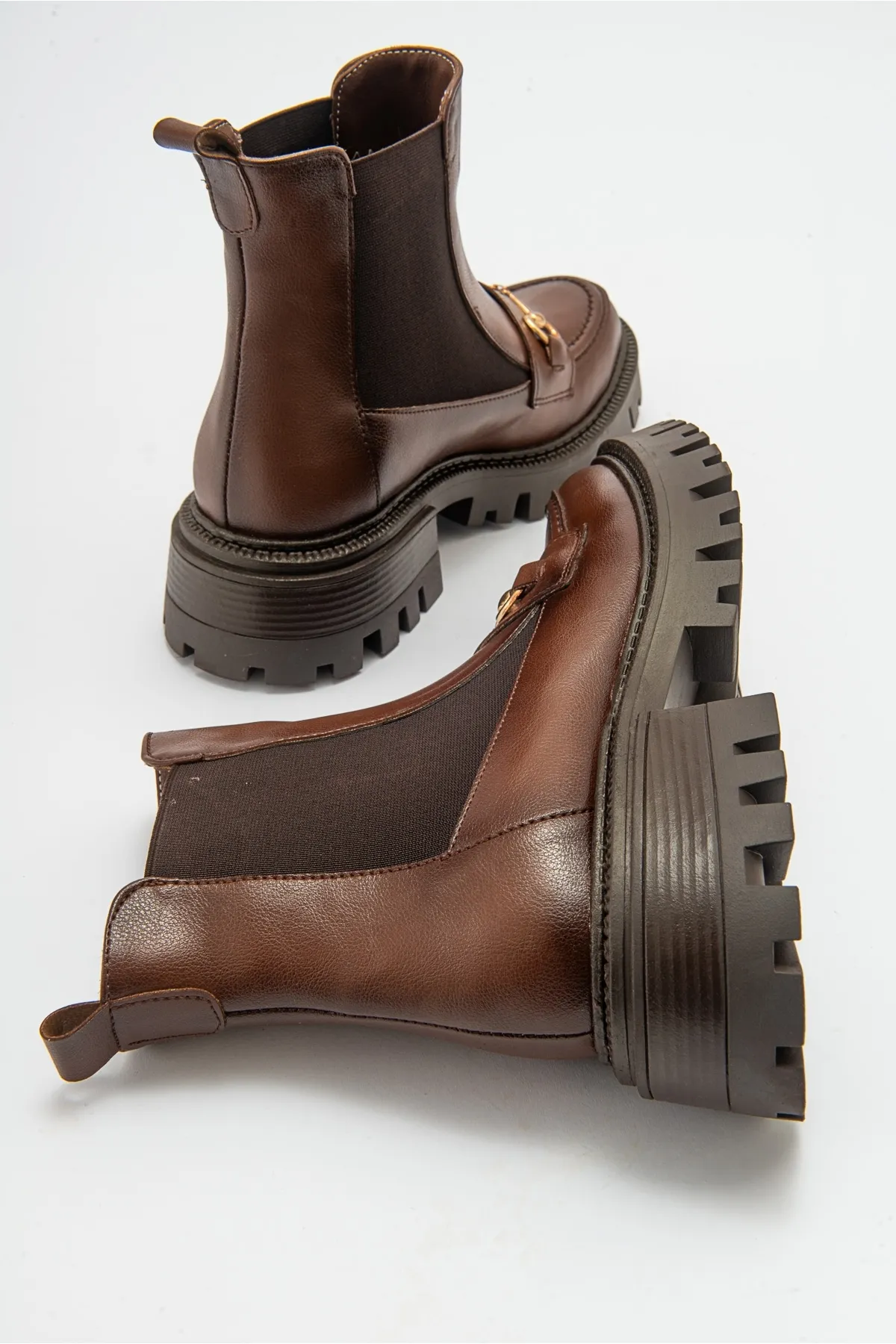 LuviShoes  VESPER Damen-Chelsea-Stiefel mit hellbrauner Schnalle