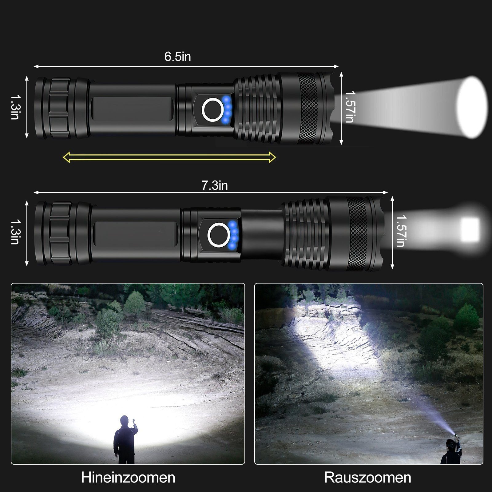 MDHAND LED Taschenlampe Lumen LED Taschenlampe Extrem Hell 5-Lichtmodi & Einstellbarer Fokus, Ideal für Camping, Angeln, Nachts gehen & Notfälle
