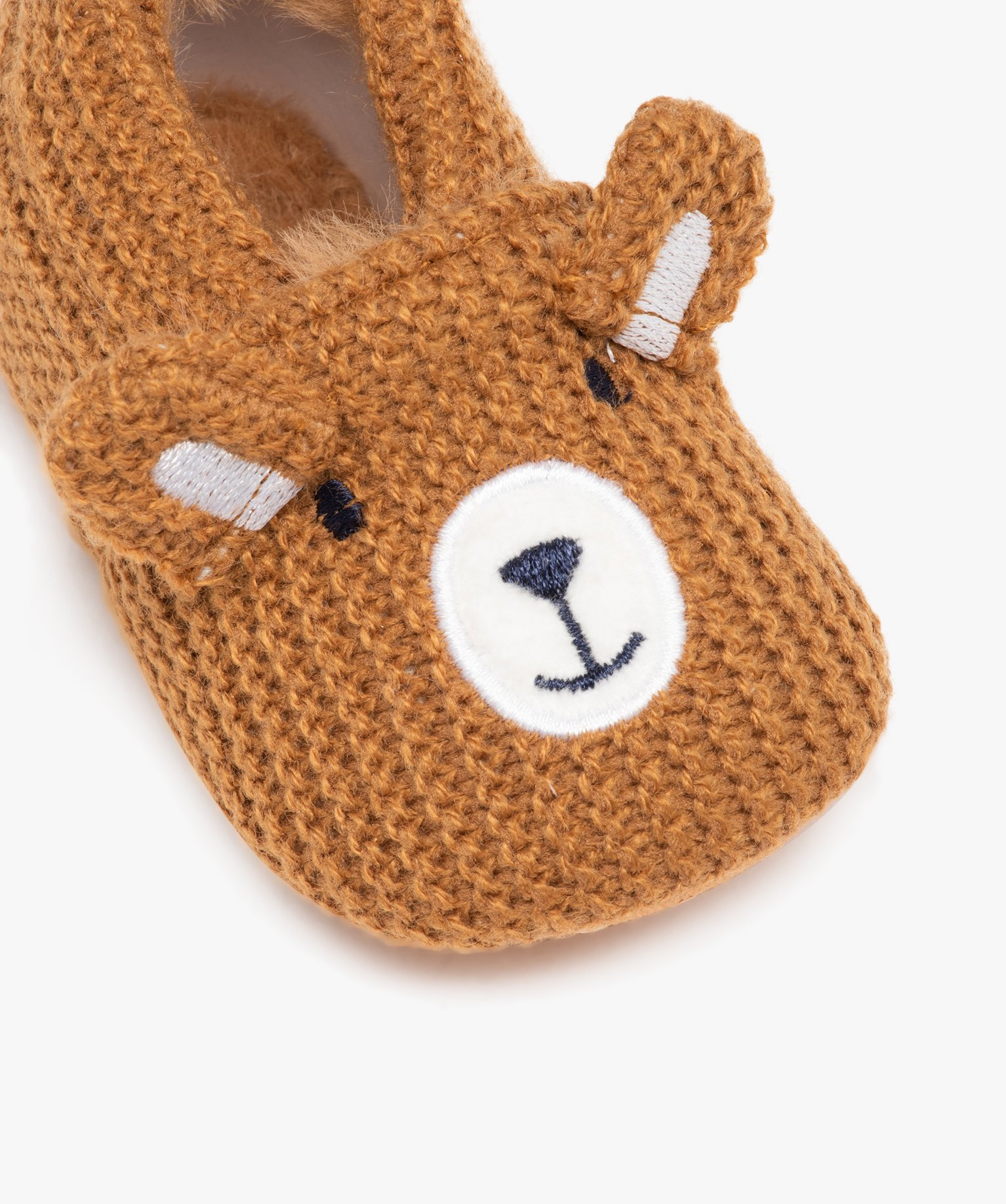 Chaussons de naissance bébé Garçon ourson en tricot beige | GEMO