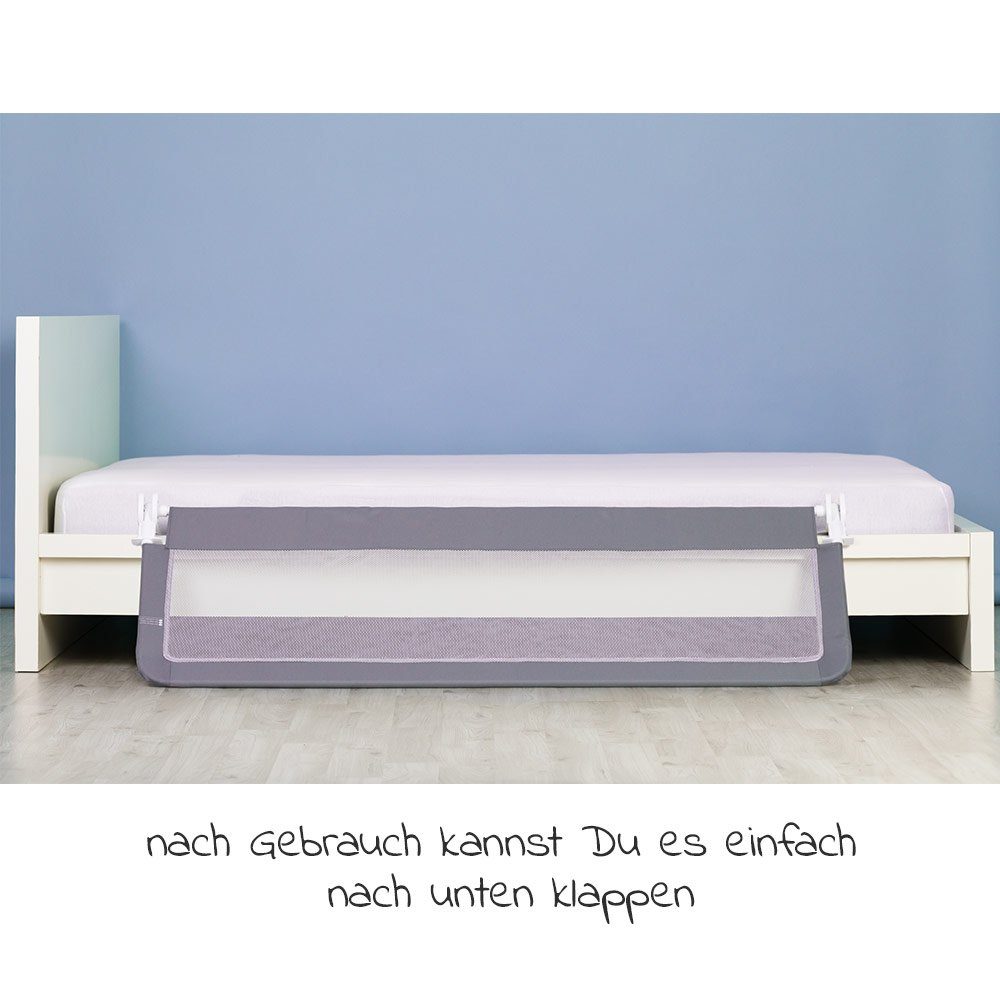 Fillikid Bettschutzgitter Bettgitter - Grau (1 St), Rausfallschutz für Baby & Kinder 150 x 50 cm - hohes, klappbares Bettgitter für Standard Betten & Boxspringbett
