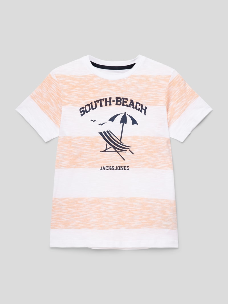 T-Shirt mit Streifenmuster Modell 'SUMMER' in orange