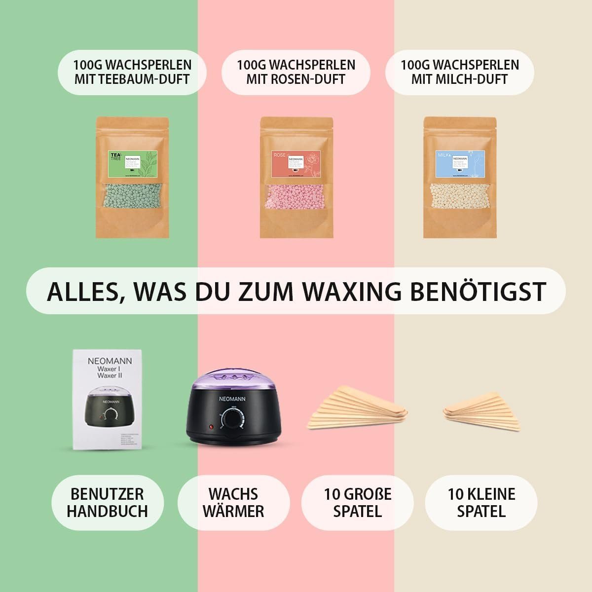NEOMANN Körperrasierer Waxer II Waxing Set - Wax Maschine, Teflon-Beschichtung + Wachsperlen, Full Body Waxing with 300g Beads