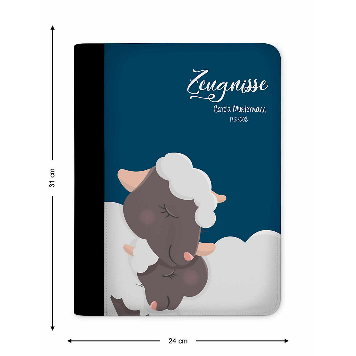 Zeugnismappe / Dokumentemappe mit Name personalisiert Schaf verliebt Blau