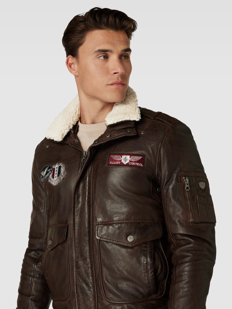 Lederjacke aus echtem Leder mit Label-Patches Modell 'CRUISE' in dunkelbraun